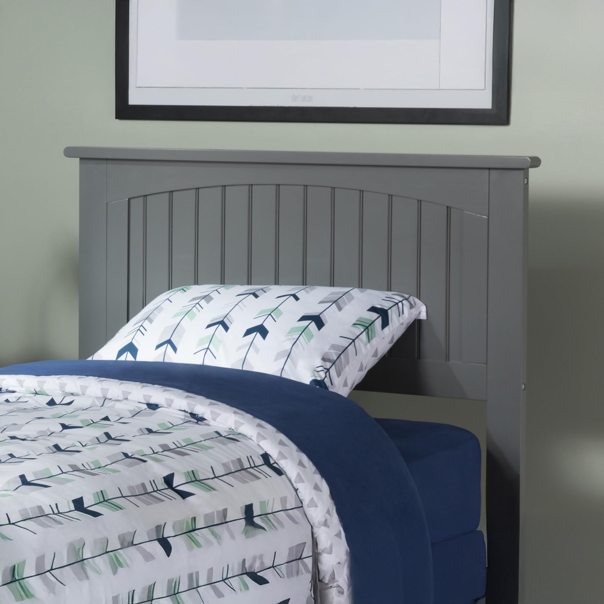 AFI Nantucket Twin Solid Wood Panel Headboard with USB Charging Ports - Grey Wooden Bed Frame Headboard for Bedroom, Guest Room & Dorm Decor