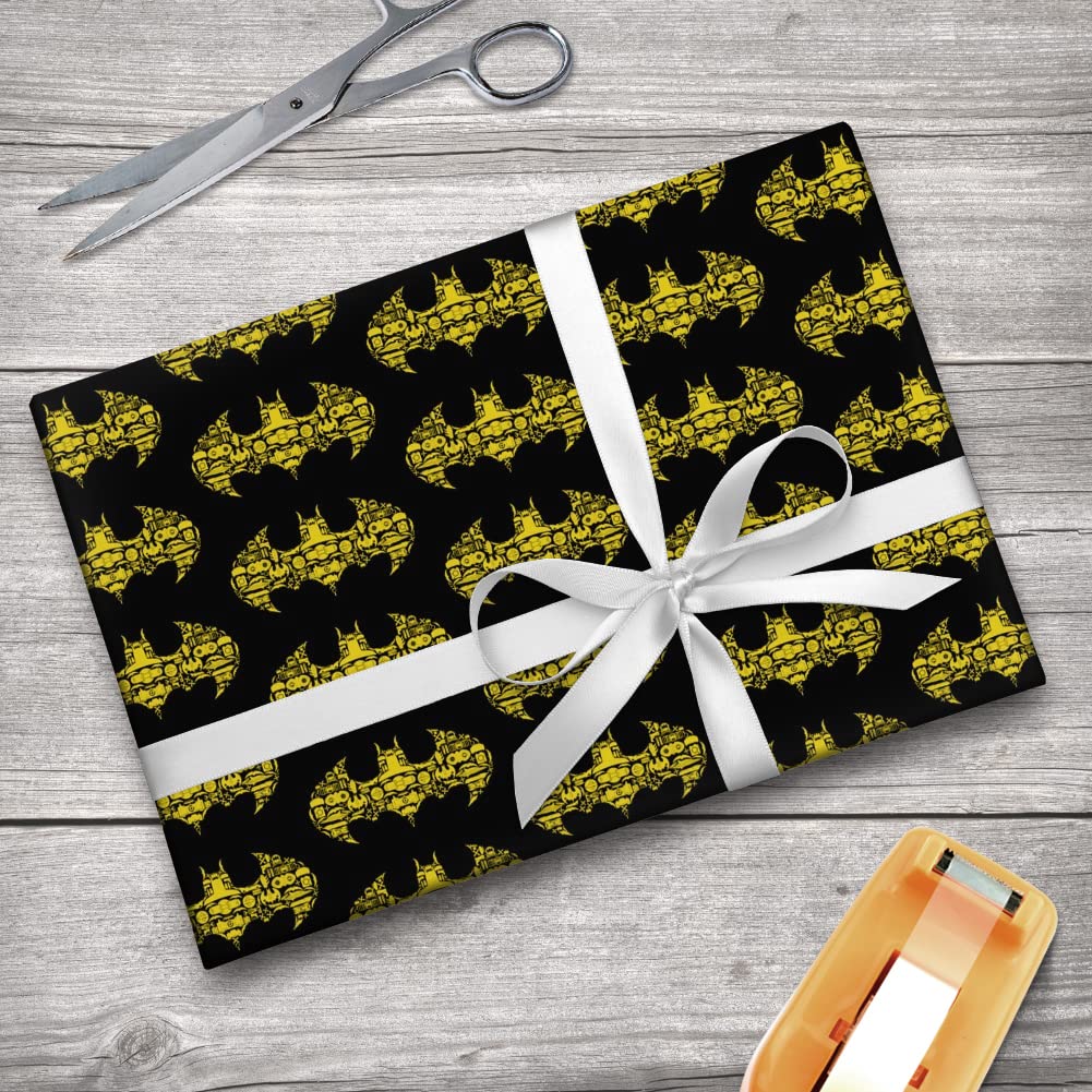Batman Icons Logo Gift Wrap Wrapping Paper Rolls - Premium DC Comics Batman-Themed Wrapping Paper for Birthdays, Holidays & Special Occasions