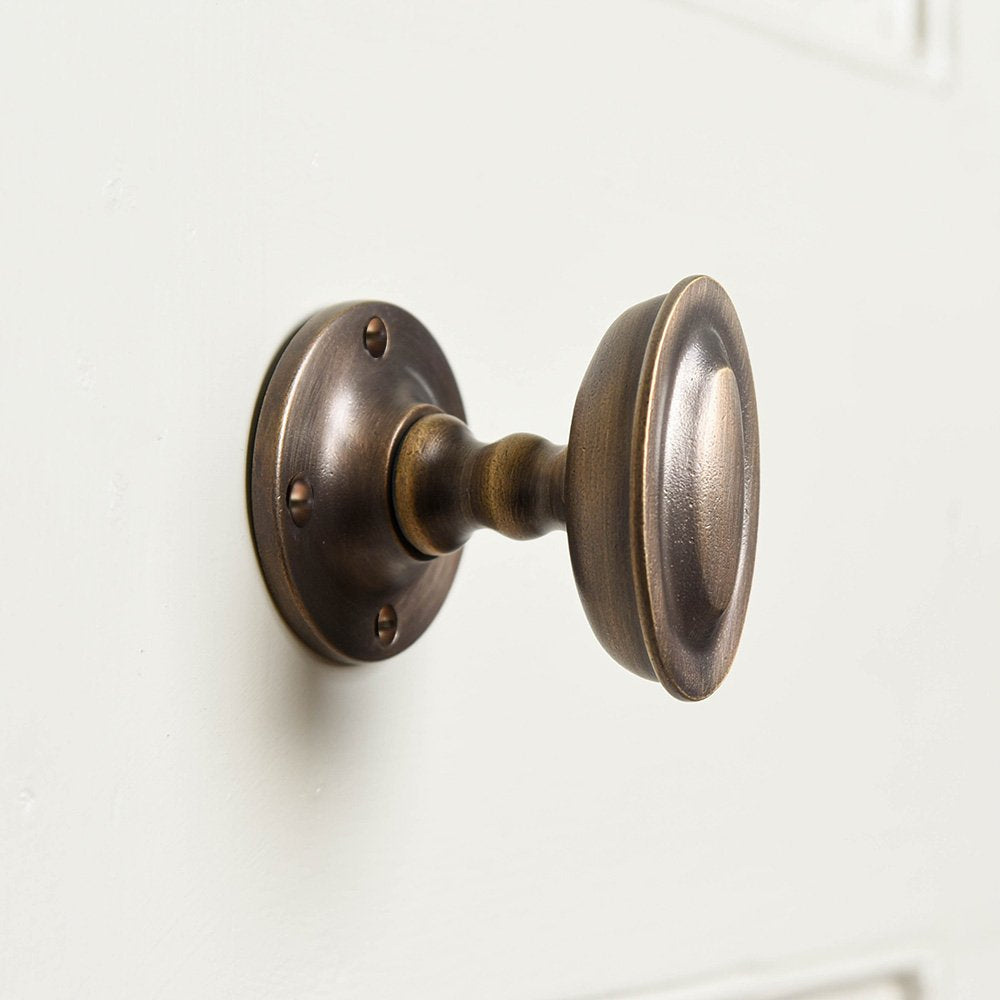 Vintage Distressed Antique Brass Oval Edwardian Door Knobs - Classic Home Decor for Victorian Houses & Restoration Projects