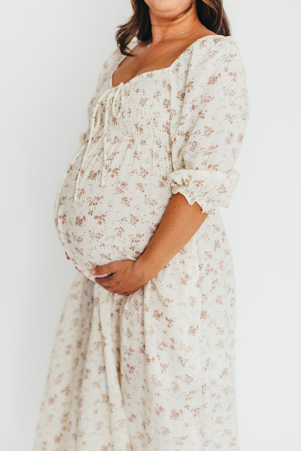 100% Cotton Smocked Maxi Dress for Women - Ivory/Mauve Floral Print | Bump Friendly Maternity Dress | Perfect for Summer, Beach Vacations & Special Occasions
