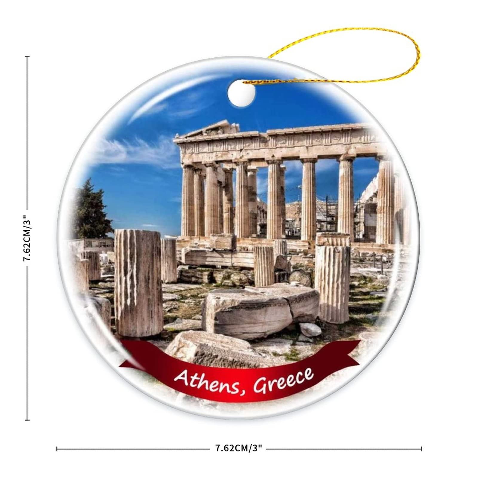 Athens Greece Christmas Ornament - 3 Inch Double-Sided Porcelain Ceramic Holiday Decoration for Tree, Gift & Home Decor | Fhdang Decor