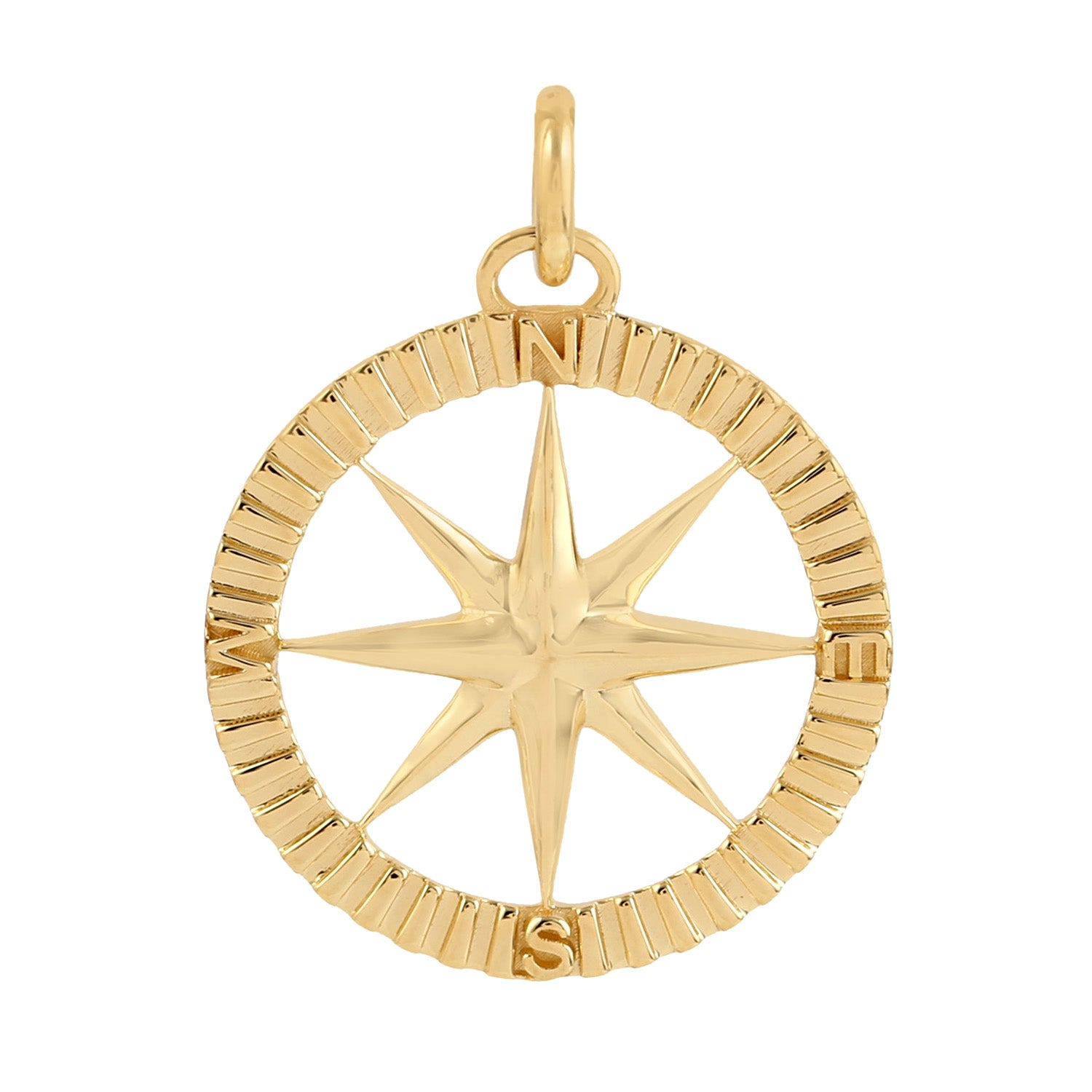 14K Yellow Gold North Star Compass Pendant Necklace - Elegant Celestial Jewelry for Women, Men, Unisex Gift Idea - Perfect for Travelers, Adventurers, Graduation & Anniversary Presents