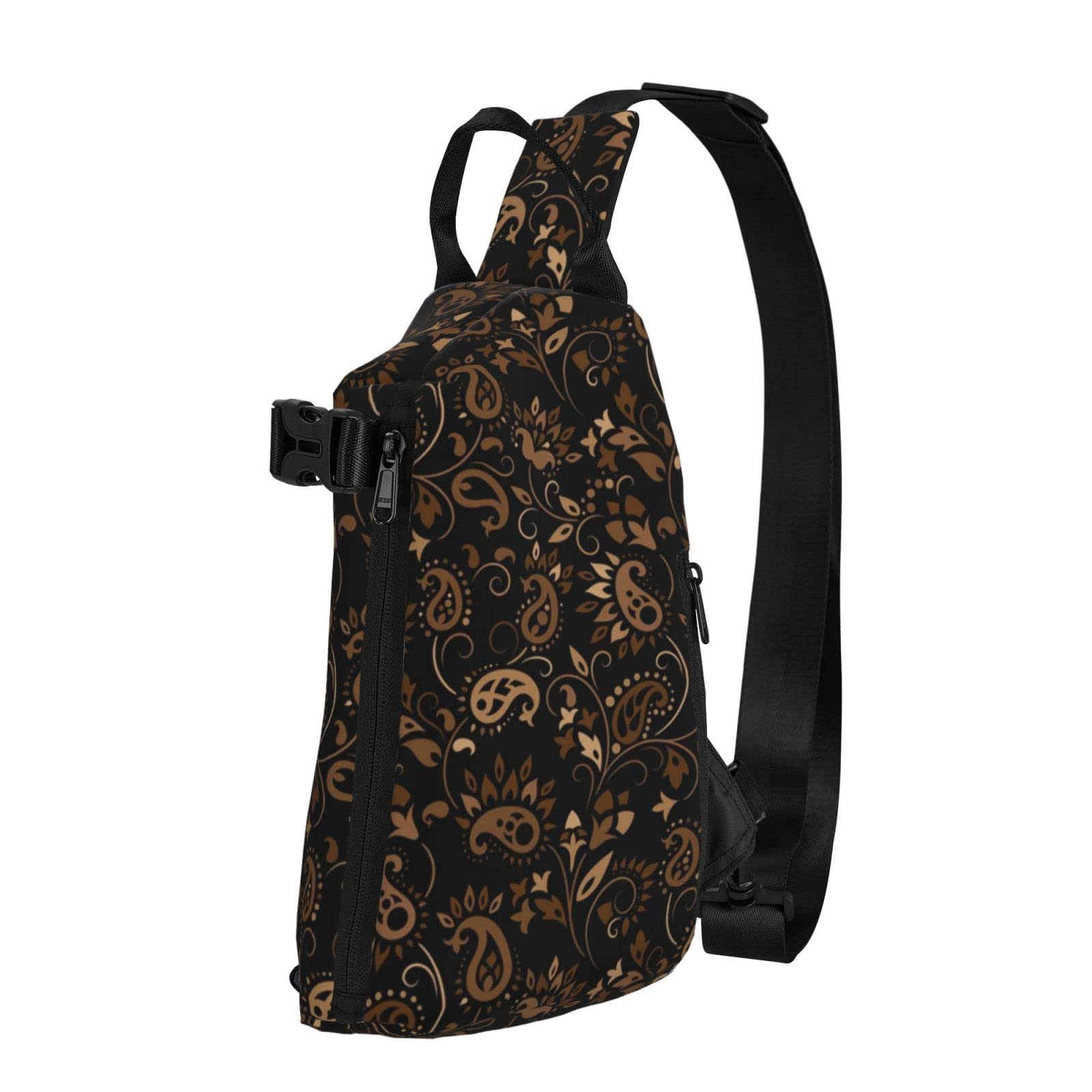 Stylish Brown Paisley & Black Sling Backpack - Crossbody Chest Shoulder Bag for Men & Women | Perfect for Gym, Travel, Hiking & Daily Use