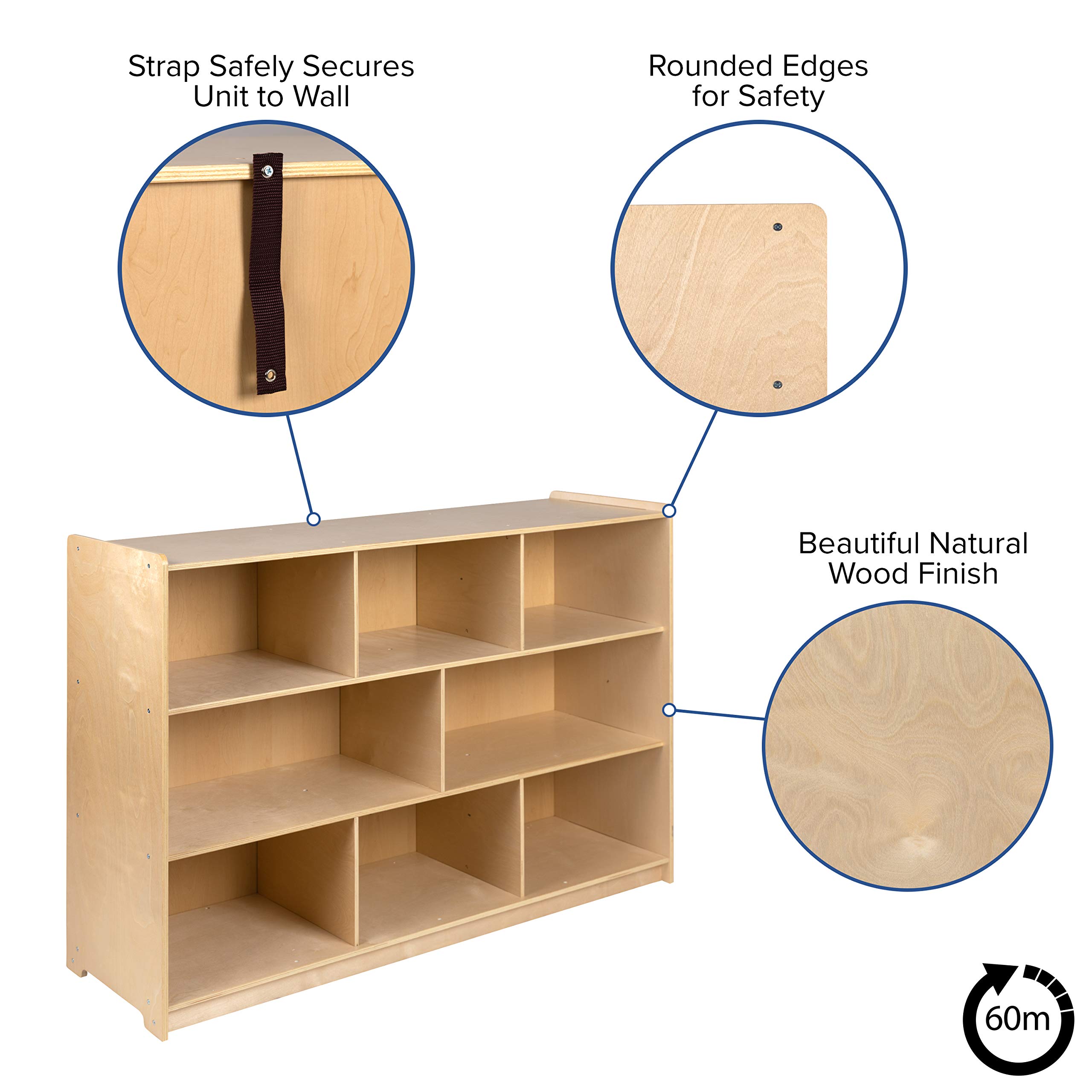 EMMA + OLIVER 8-Section Wooden Storage Cabinet for Classroom, Office, or Home - Organize Books, Supplies & Toys with Stylish School Furniture (Natural Finish)