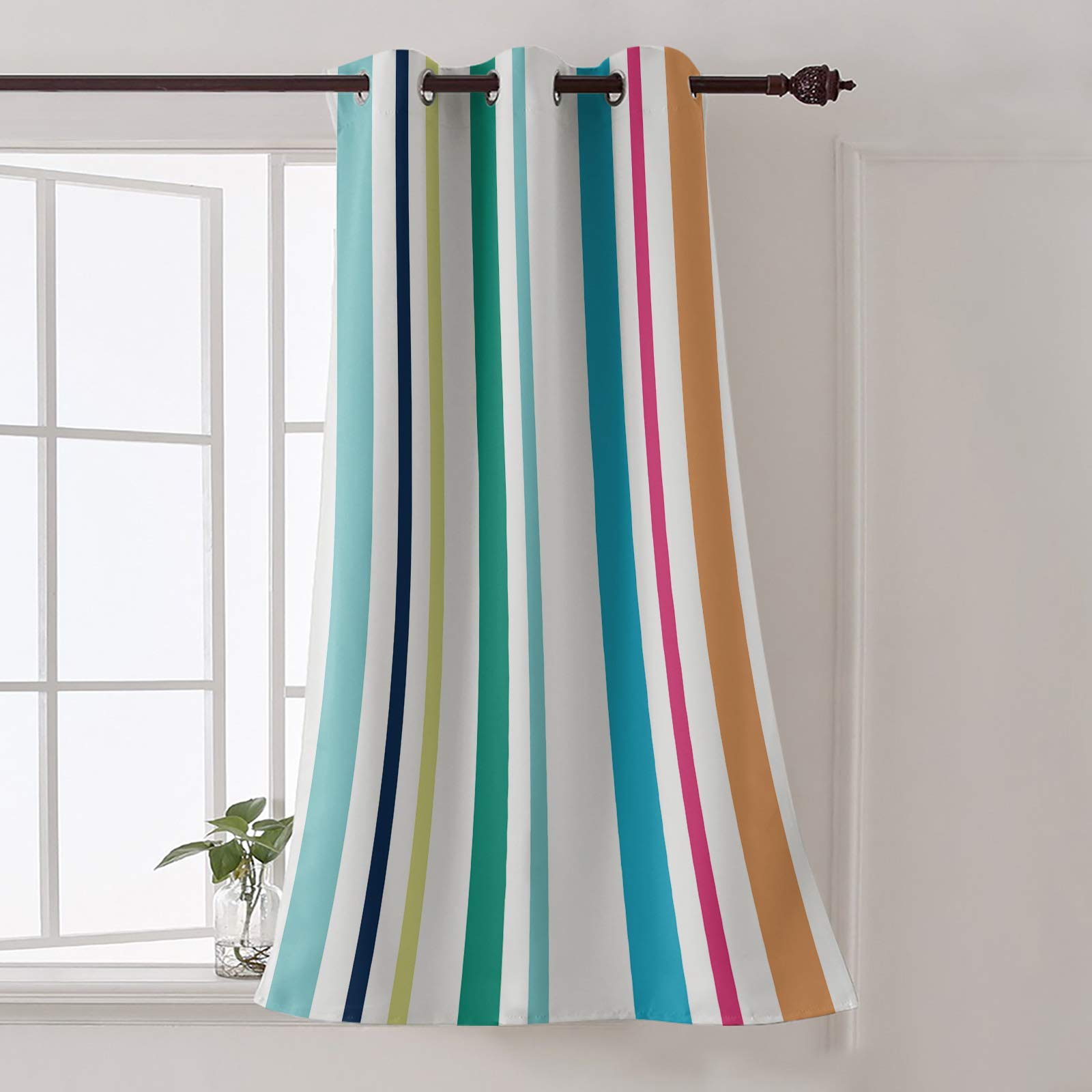 Blackout Curtains for Bedroom & Living Room - Thermal Insulated Room Darkening Window Curtains with Colorful Stripe Grommet Design, 52x63 Inches - Perfect for Kids Room, Nursery & Home Theater Light Blocking