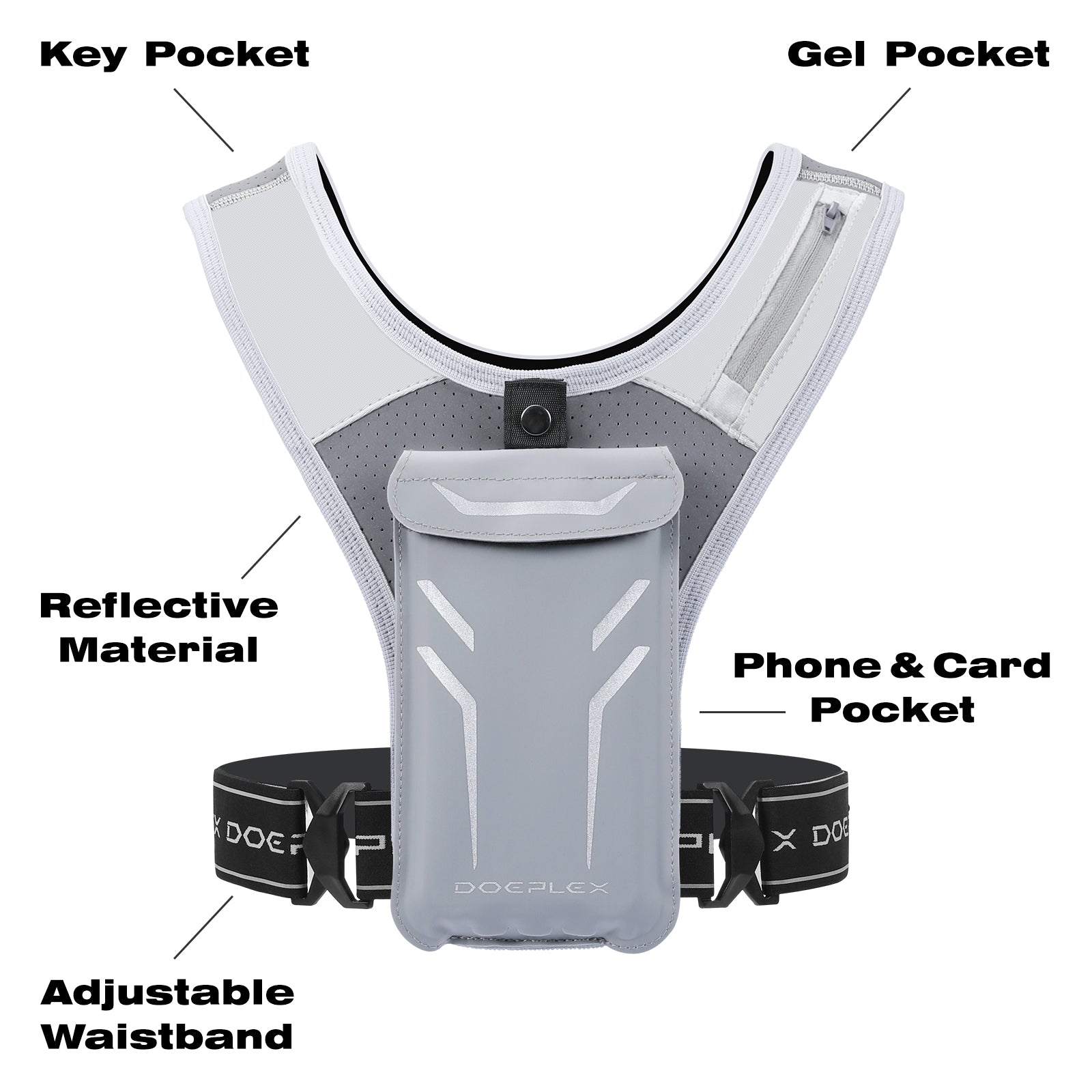 Lightweight Reflective Running Vest for Men & Women - Breathable Gray Jogging Safety Gear for Nighttime Outdoor Workouts & Marathon Training