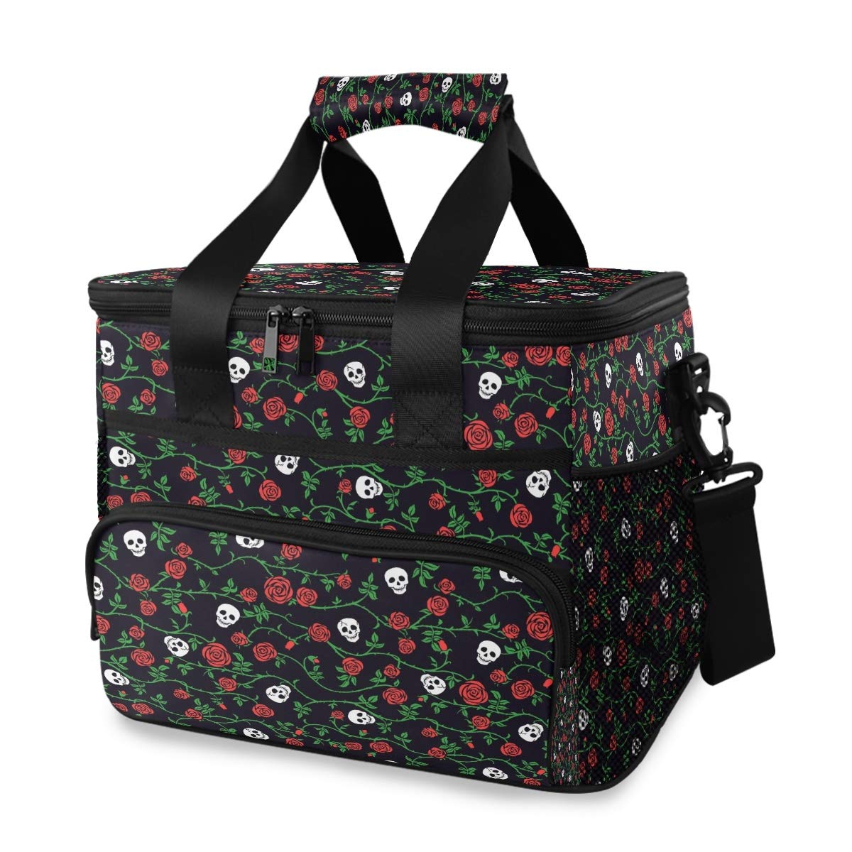 Gothic Style Skull Skeleton Rose Insulated Lunch Bag - Reusable Leakproof Cooler Tote for Women & Men - Perfect for Office, School, Picnic, Beach & Outdoor Activities