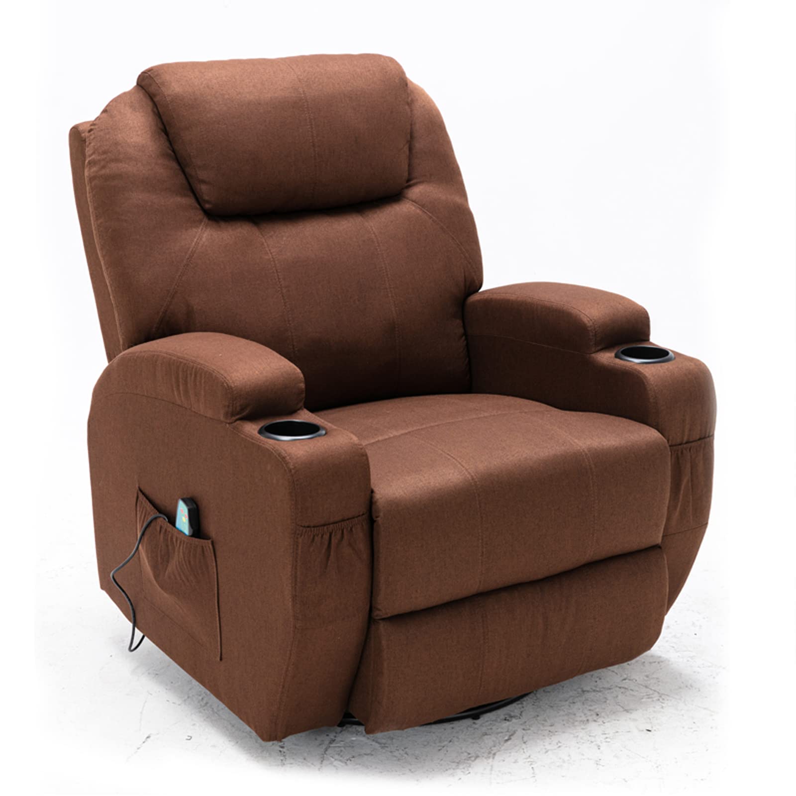 Yoglad Multi-Function Recliner Chair with Seat Heating & 8-Position Massage - Power Lift Recliner with Remote, Cup Holders, Rocking & Swivel Function - Comfortable Theater Recliner for Living Room, Home Theater, Reading Nook (Brown Textile Fabric, 36