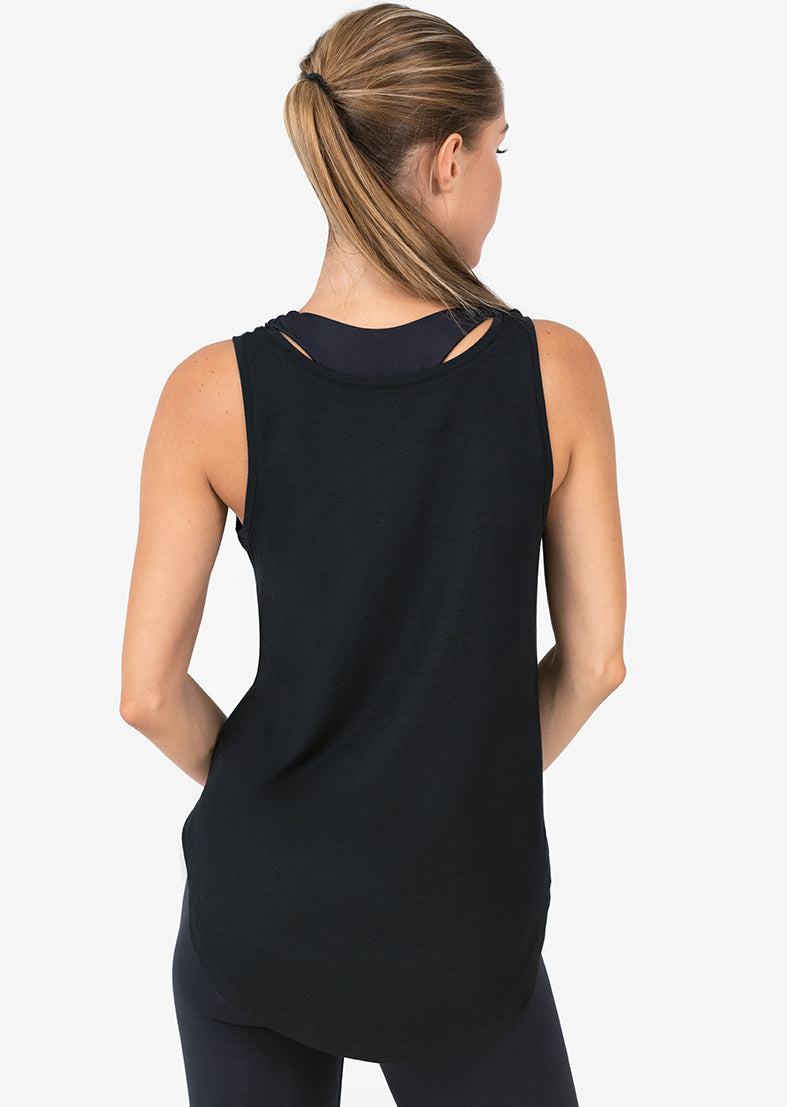 Elevate Aloe Reversible Long Tank Top - Black | Soft & Comfortable Women's Stretch Camisole for Yoga, Layering & Everyday Wear