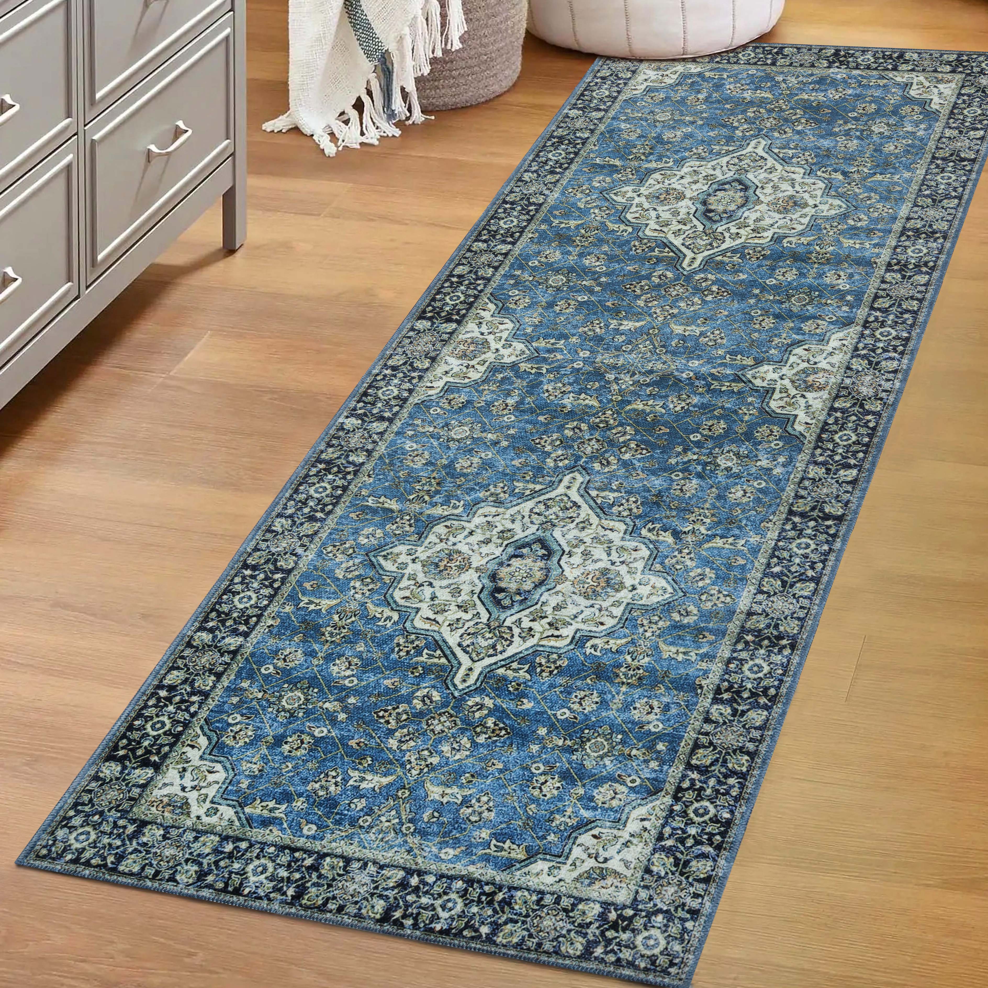 Jay Damask Medallion Bordered Washable Indoor Area Rug - Non-Slip Living Room Carpet, Bedroom Runner for Home Decor | Perfect for Hallways, Entryways & Cozy Spaces