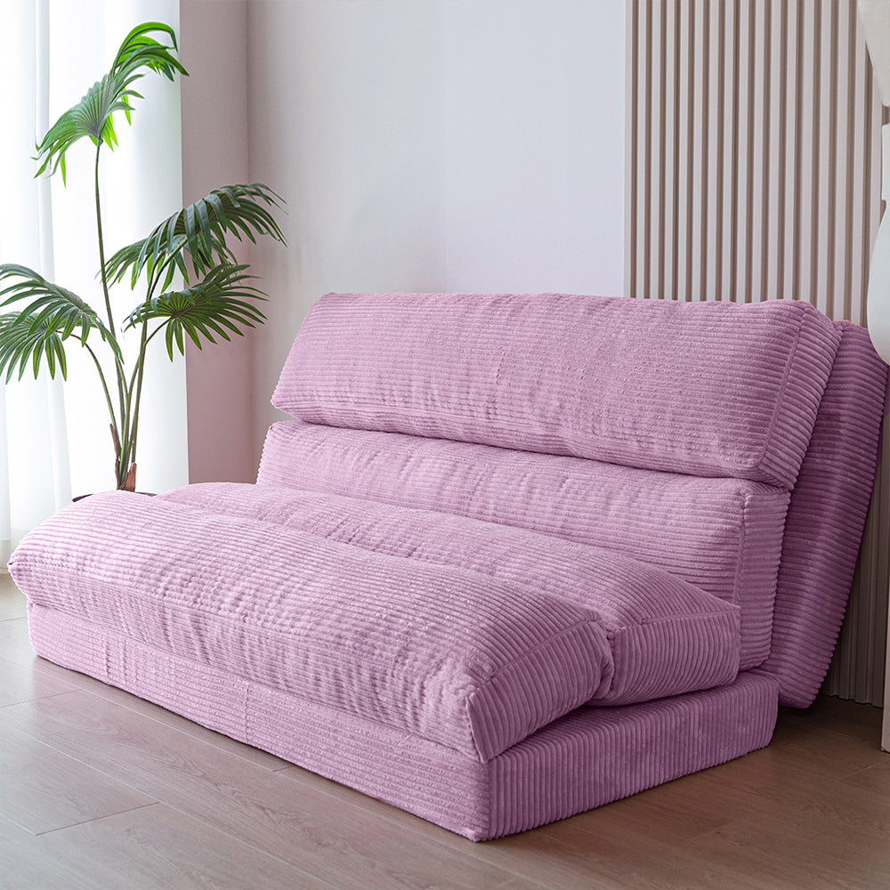 MAXYOYO Corduroy Bean Bag Folding Sofa Bed - Extra Wide Foldable Floor Mattress in Purple | Perfect for Living Room Lounging, Guest Bed & Dorm Room Comfort