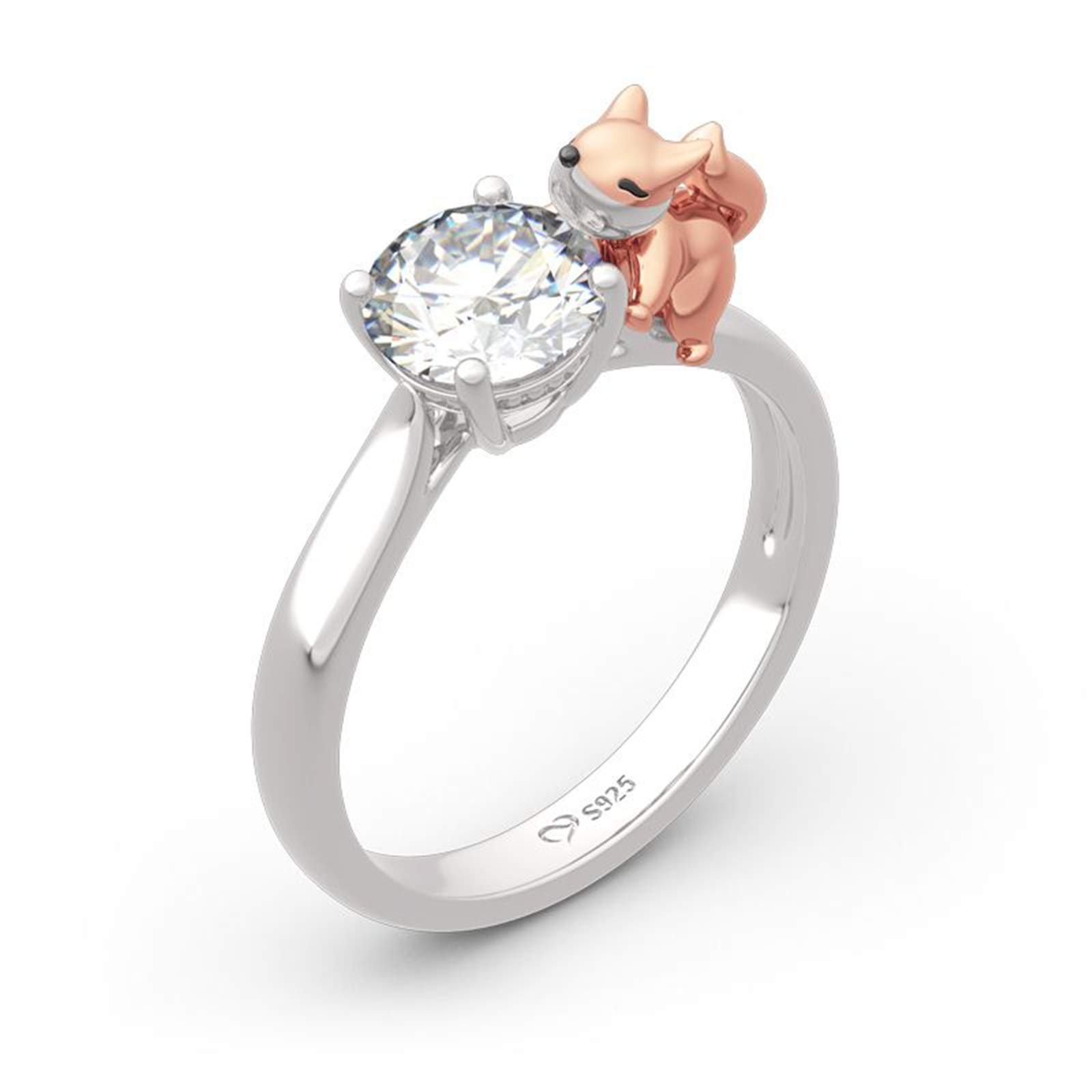 Jeulia Sterling Silver Fox Hug Me Ring for Women - Round Cut Engagement, Wedding, Anniversary, Birthday Gift for Wife & Girlfriend (Includes Jewelry Box) | Perfect for Romantic Occasions & Everyday Wear