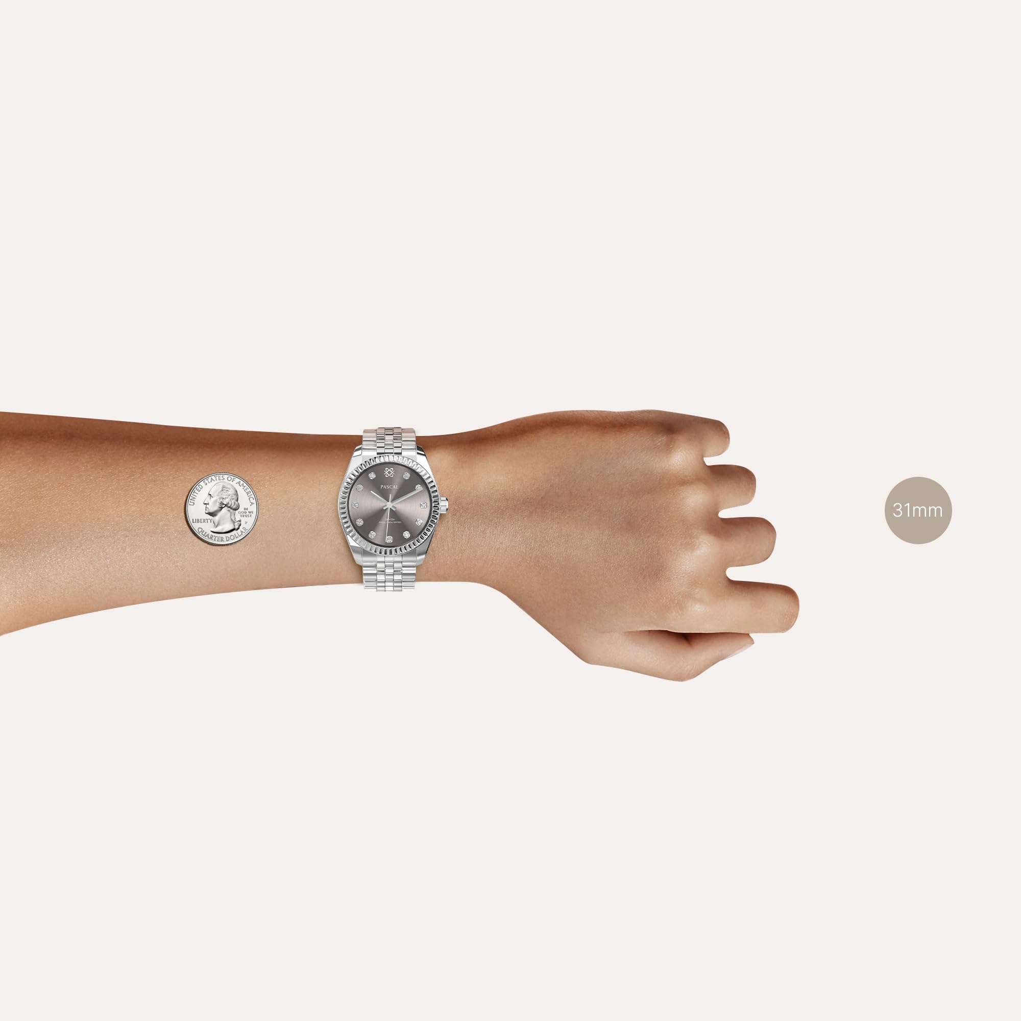 PASCAL Women's Quartz Wristwatch with Adjustable Bracelet, Crystal Accents, 300 Feet Waterproof - Perfect for Everyday Wear, Office, and Special Occasions