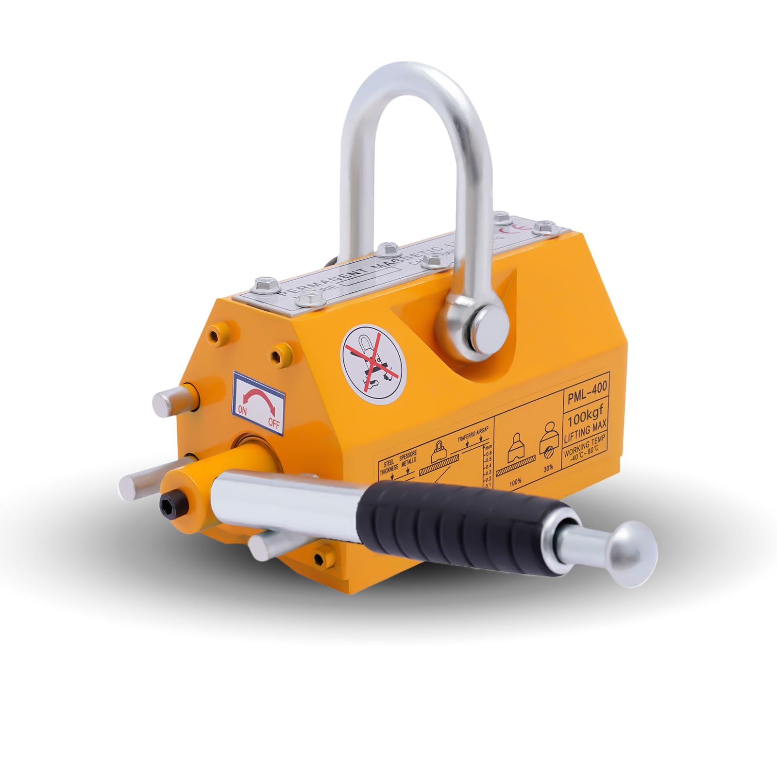 220 Lbs/100 kg Heavy Duty Magnetic Lifter - Permanent Lifting Magnet with Quick Release for Steel Plates & Boards - Ideal for Hoist, Shop Crane & Industrial Material Handling