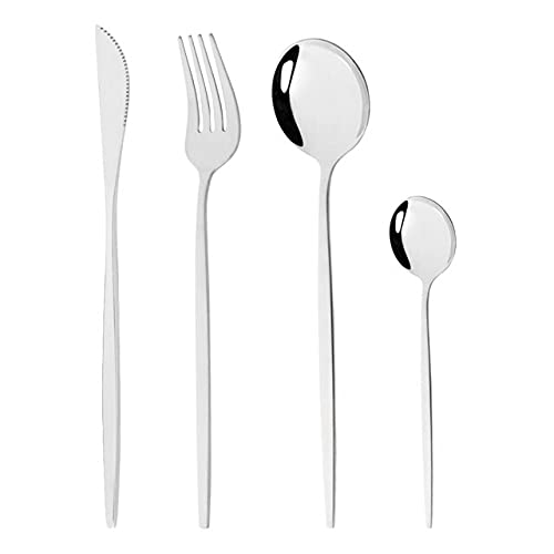 Premium Stainless Steel Flatware Set - 4-Piece Silver Silverware for Dining, Kitchen & Entertaining - Luxury Cutlery Set with Forks, Spoons & Knives - Ideal for Home, Restaurants & Gifting