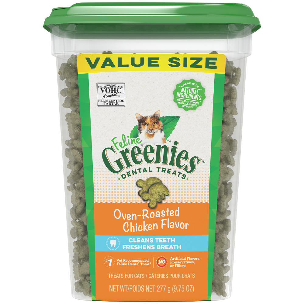 Feline Greenies Adult Dental Cat Treats - Oven Roasted Chicken Flavor for Teeth Cleaning & Fresh Breath | Perfect for Daily Oral Care & Training Rewards