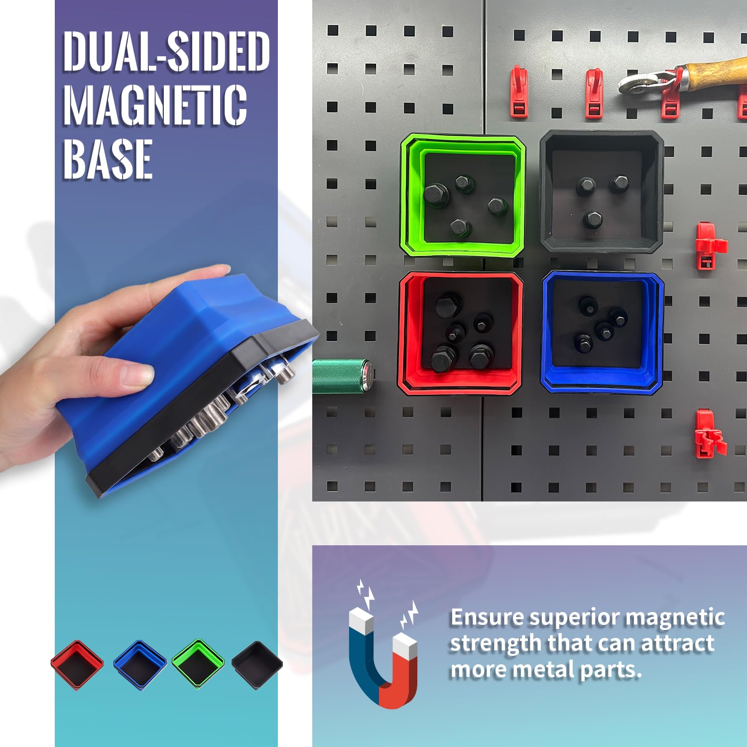 Magnetic Parts Tray Set - 4pc Collapsible Tool Organizer for Screws & Bolts - Workshop & DIY Use