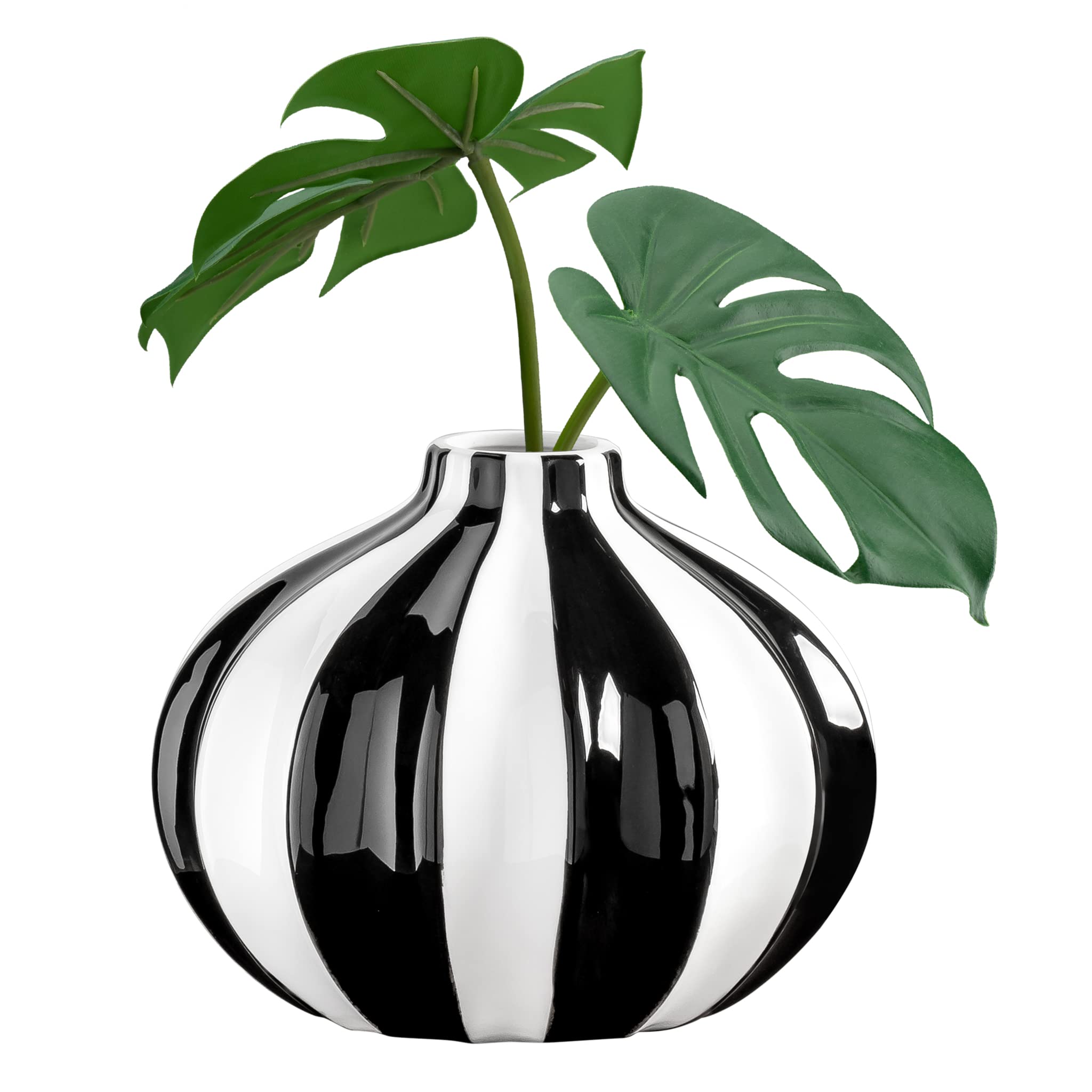Torre & Tagus Modern Black and White Striped Ceramic Vase - Minimalist Flower Vase for Home Decor - Perfect for Living Room, Bedroom, Entryway, Fireplace Mantel & Shelf Styling - Elegant Centerpiece for Weddings, Housewarming Gifts & Interior Design