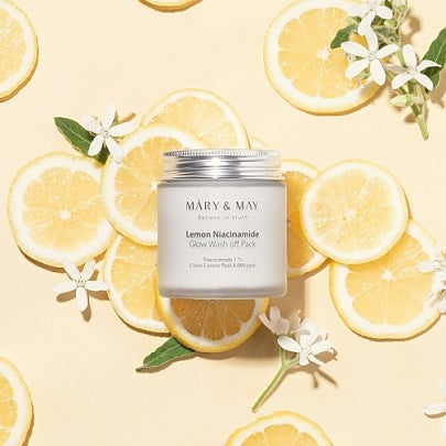 Mary & May Lemon Niacinamide Brightening Wash Off Mask 125g - Korean Skincare for Glowing Complexion, Dark Spot Treatment & Pore Care | Perfect for Night Routine & Pre-Makeup Prep
