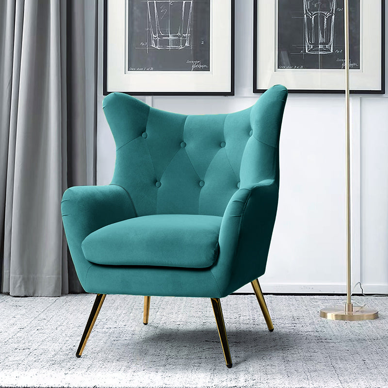 Luxury Isabelle Wingback Velvet Upholstered Armchair - High Back Accent Chair with Sturdy Metal Legs for Living Room, Bedroom & Office Decor