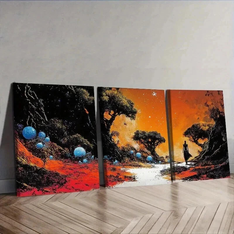 3-Piece Strange Planet Wall Art Set - Framed Canvas Prints 50x70cm | High Quality Australian Made | Ready to Hang | Perfect for Living Room, Bedroom & Office Decor
