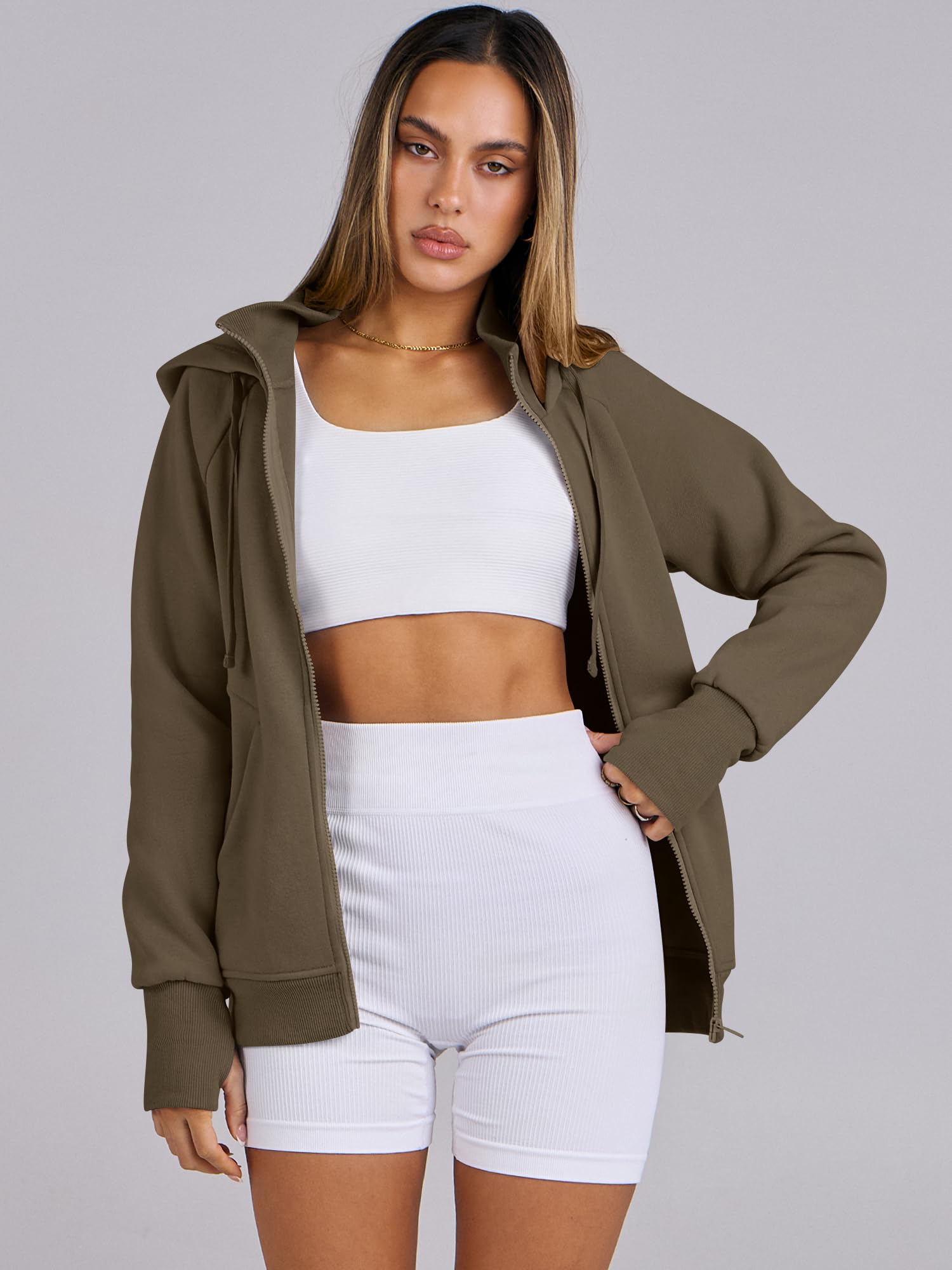 ANRABESS Women's Fleece Zip-Up Hoodie with Pockets - Long Sleeve Casual Sweatshirt for Fall Fashion | Preppy Y2K Outfits | Perfect for College, Streetwear & Cozy Loungewear
