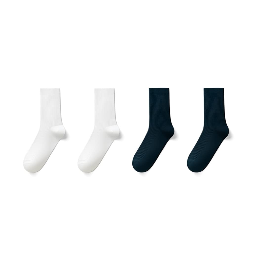 Men's Cotton Mid-Tube Socks - Breathable Thin Long Socks for Spring, Summer & Fall - Athletic White Crew Socks for Running, Gym & Casual Wear (One Size)