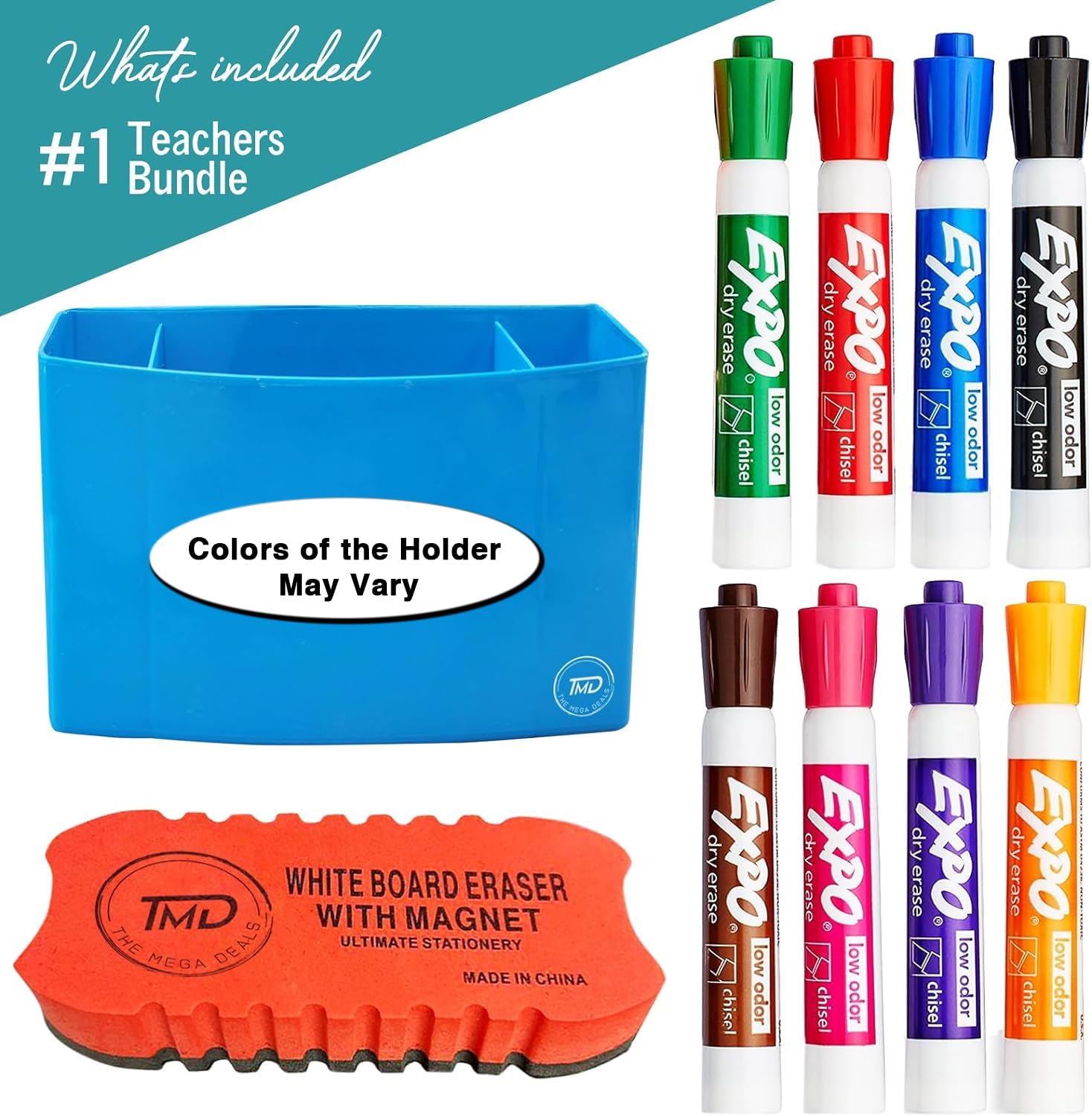 Premium Dry Erase Markers Set - 8 Chisel Tip Whiteboard Markers with Magnetic Holder & Eraser | Low Odor, Non-Toxic | Ideal for Classroom, Office, Home & Online Teaching Whiteboards