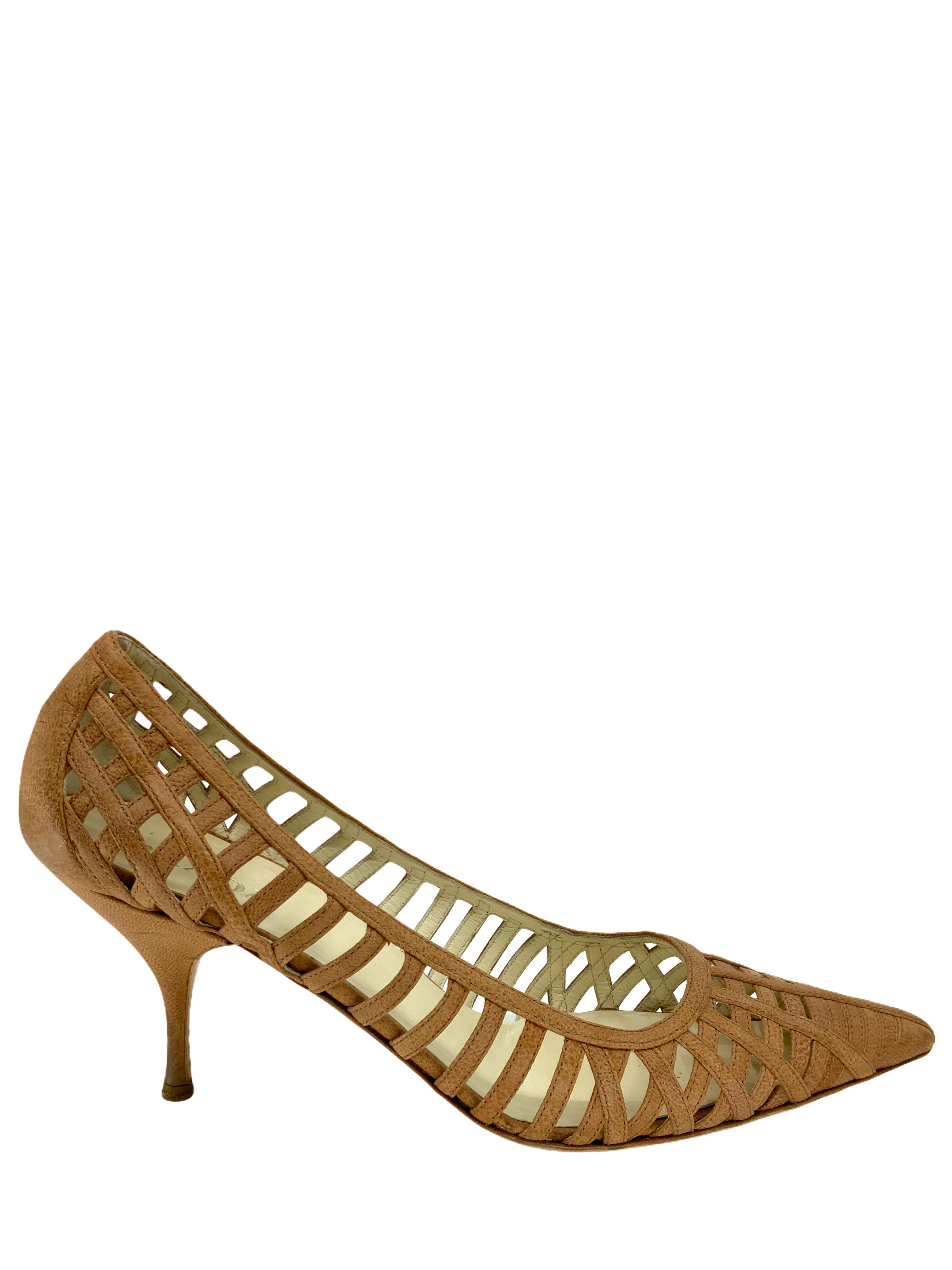 Prada Women's Laser Cut Leather Pumps - Size 9 US | Elegant Pointed Toe Heels for Office, Party & Wedding Events