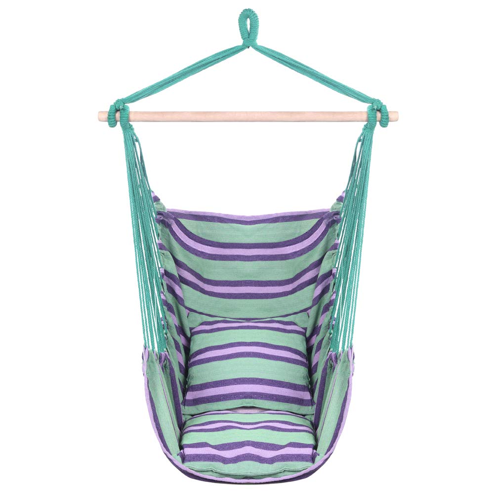KepooMan Cotton Canvas Hanging Chair with Pillows - Comfortable Padded Hammock Swing for Porch, Patio, Garden & Indoor Use - Green Outdoor Relaxation Chair