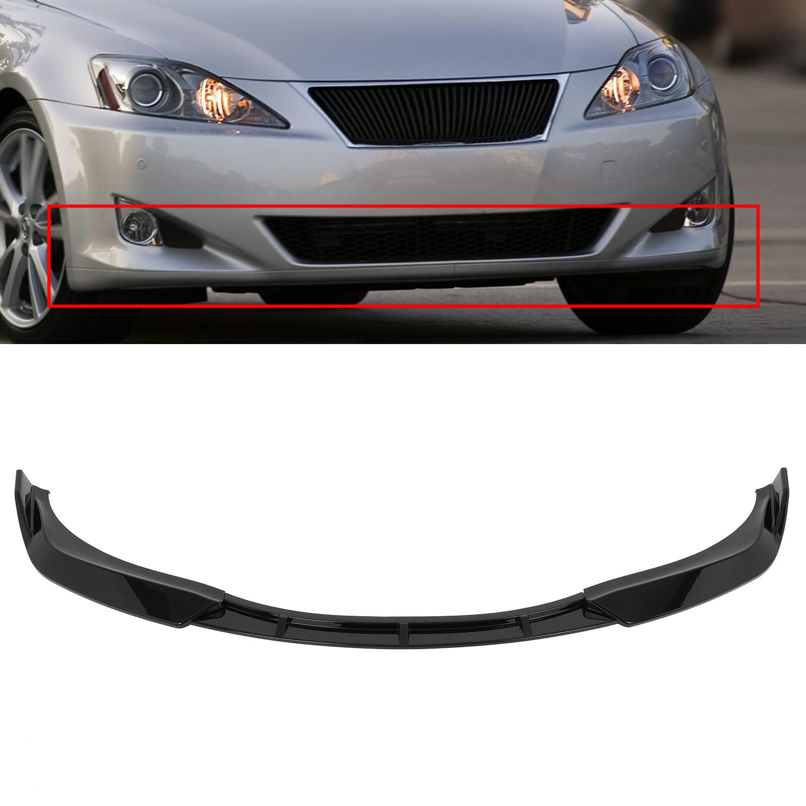 SCITOO Glossy Black Front Bumper Lip Spoiler for Lexus IS250 IS350 (2006-2008) - STP-Style PP Material - Enhance Appearance & Aerodynamics for Street Racing & Car Shows