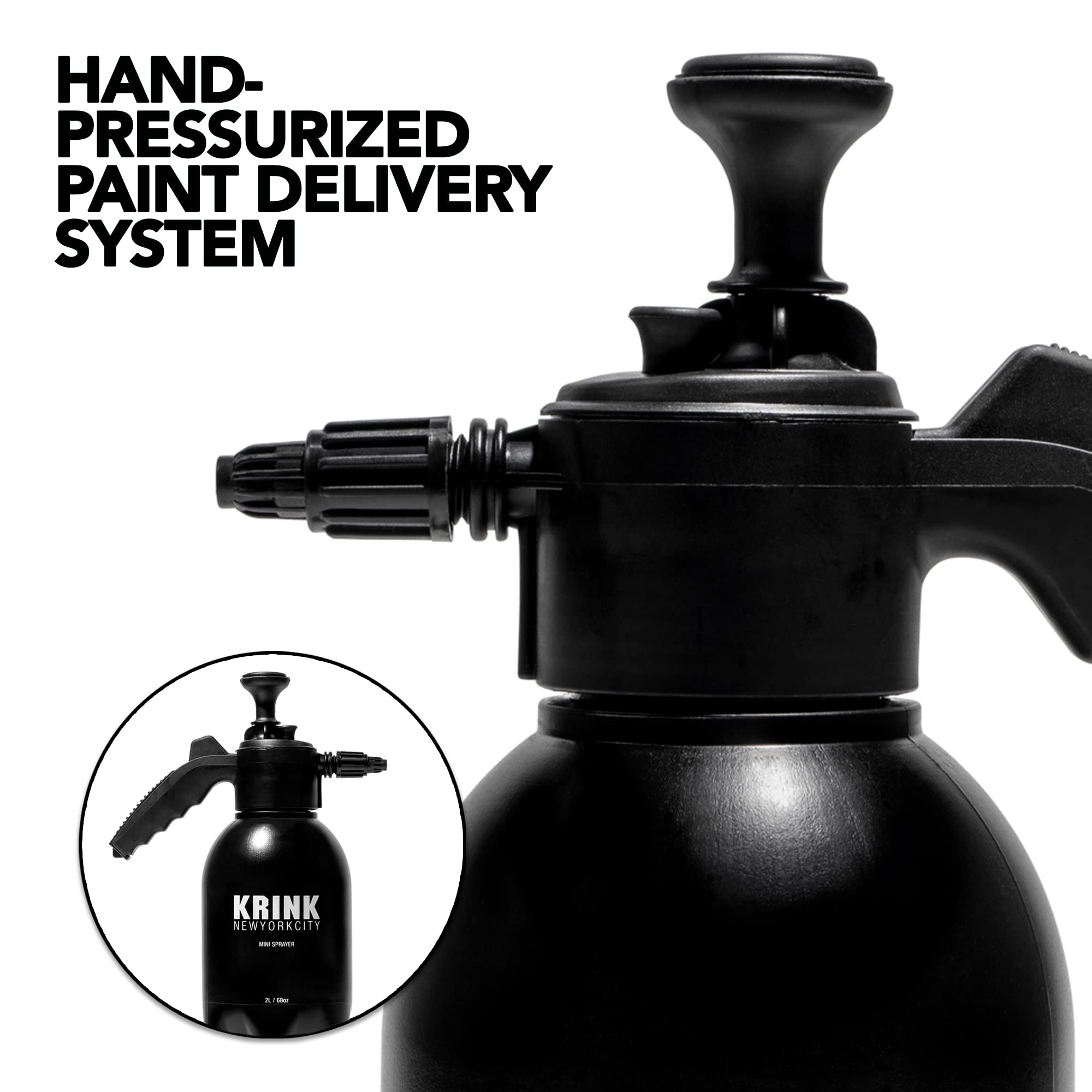 Krink Mini Paint Sprayer for Graffiti - Hand-Pump Spray Paint Tool with 2L (68oz) Tank & Adjustable Nozzle | Cordless Graffiti Art Supplies for Street Art, Murals & DIY Projects