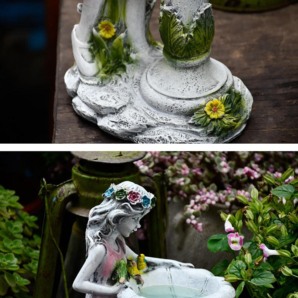 Solar Powered Fairy Garden Statue - Shiker Solar Lighted Girl Bird Bath Sculpture, Resin Angel Figurine for Outdoor Garden Decor, Small - Perfect for Patio, Yard & Fairy Garden Landscaping