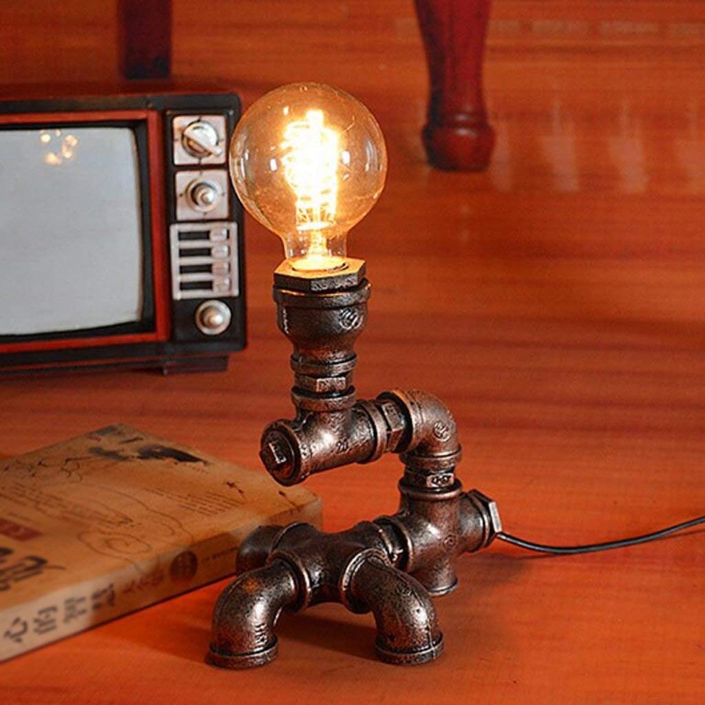 Vintage Industrial Pipe Desk Lamp - Handcrafted Adjustable E27 Edison Bulb Reading Light for Bedroom, Study, Office & Living Room - Perfect for Cozy Reading, Working & Home Decor