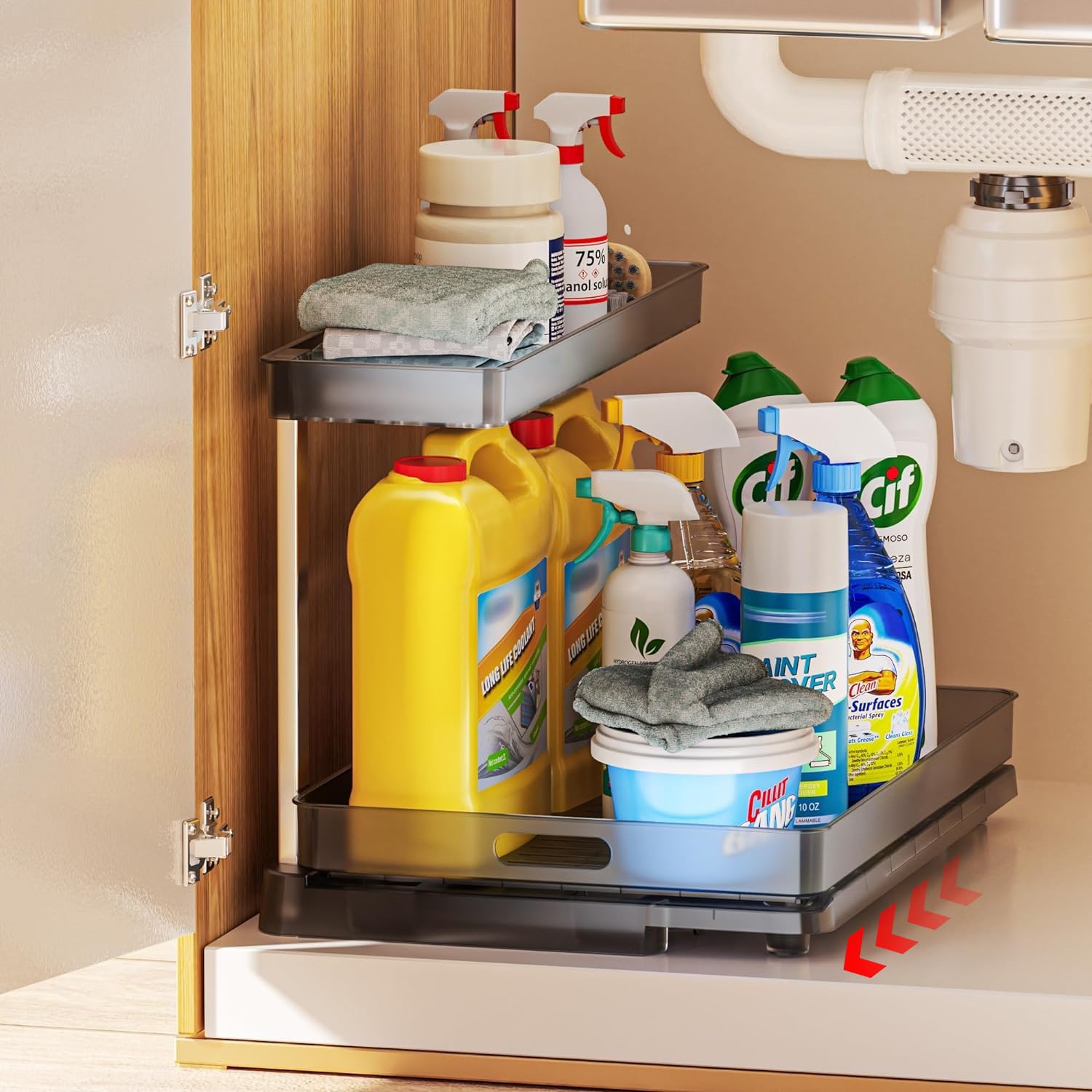 Delamu Under Sink Organizer - Pull Out Cabinet Storage Shelf with Slide Out Design for Kitchen, Bathroom & Pantry Organization | Space Saving Solution for Cleaning Supplies, Sponges & Toiletries