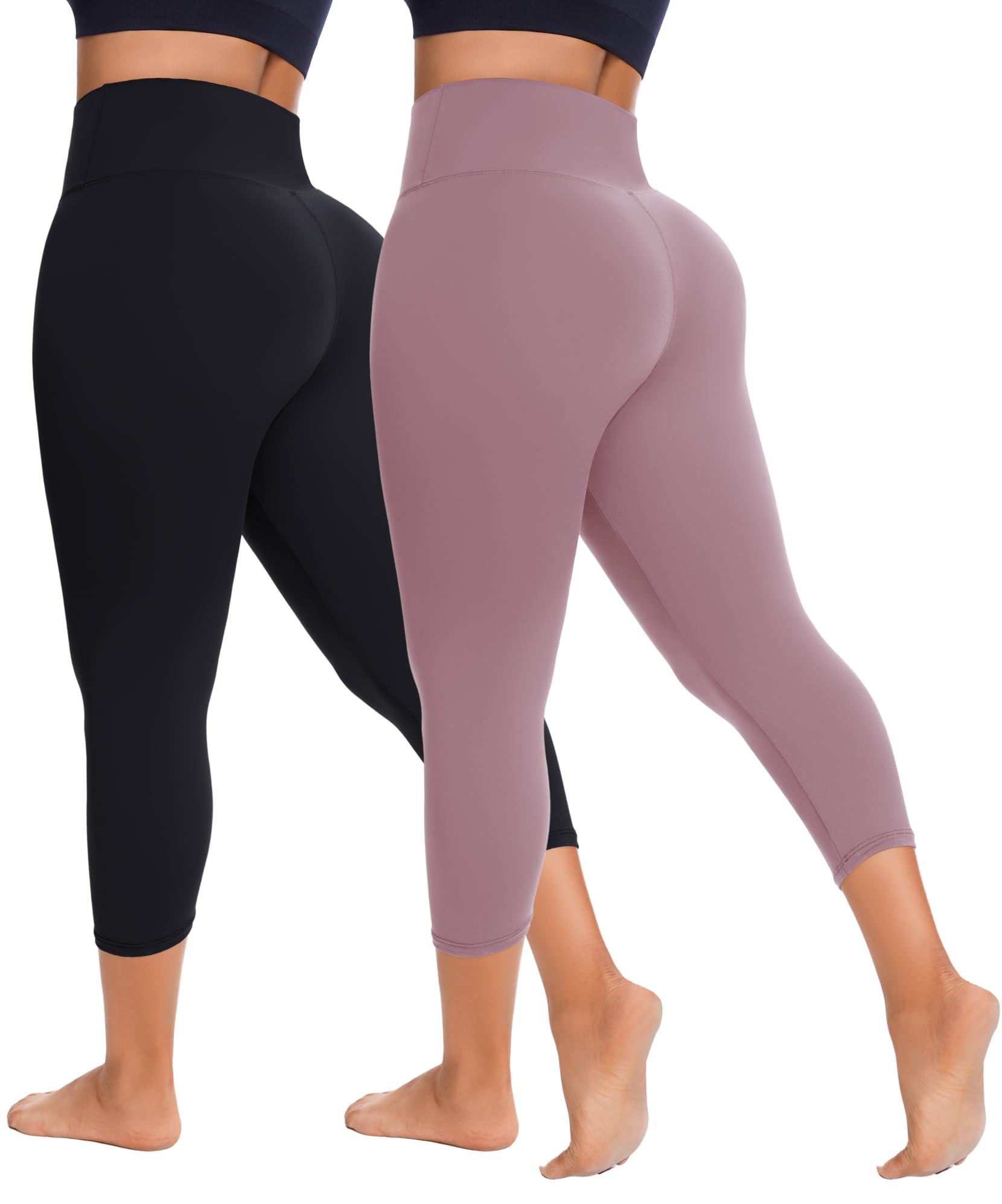 FULLSOFT 2 Pack Women's High Waist Tummy Control Capri Leggings - Non See Through Workout Pants for Yoga, Running & Gym - Soft & Stretchy Athletic Wear
