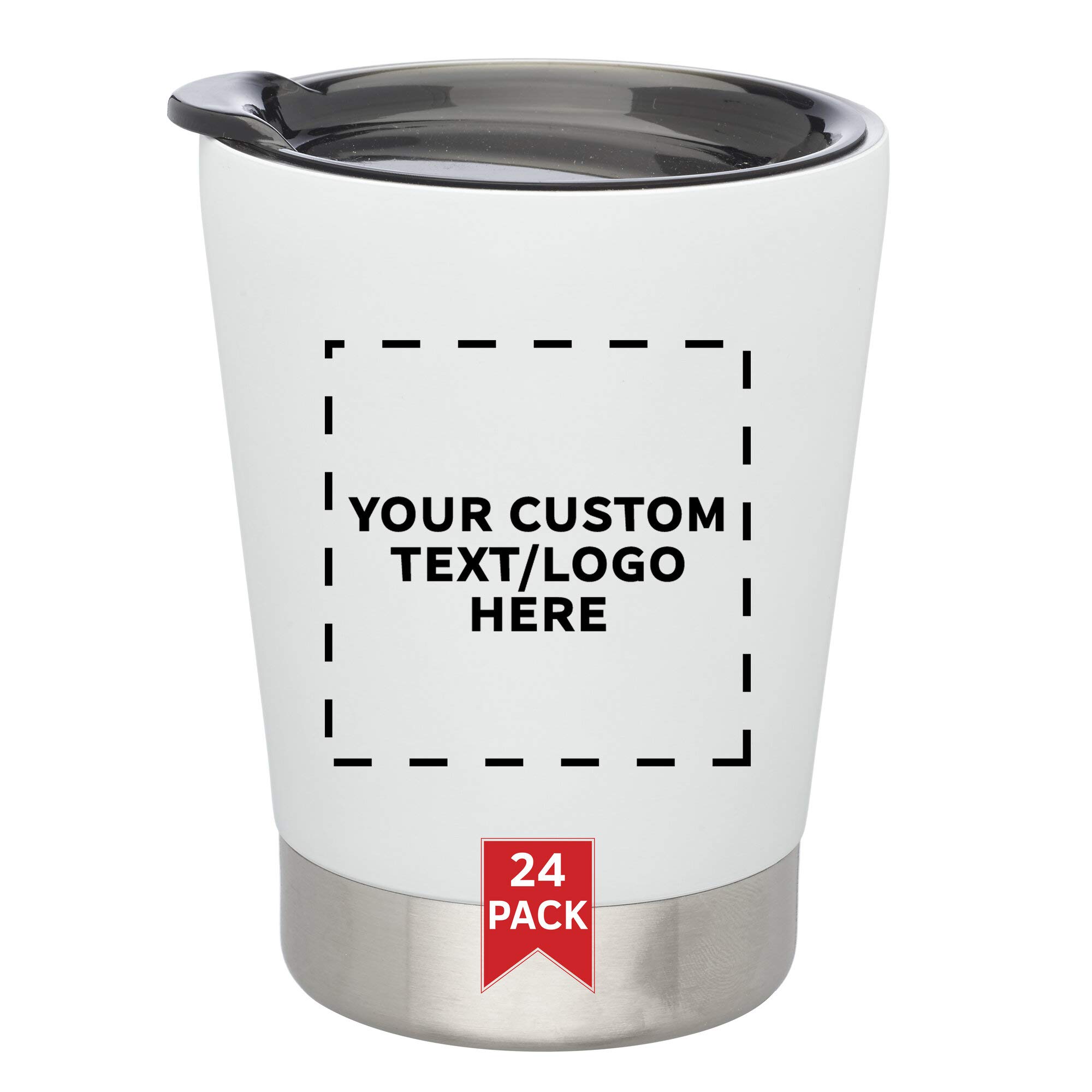 Customized 12 oz. Itsy Vacuum Insulated Travel Mugs - 24 Pack with Personalized Text & Logo - White - Perfect for Corporate Gifts, Promotional Events & Office Use
