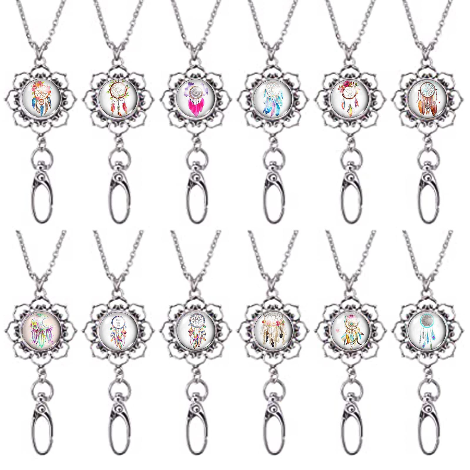 Teacher Lanyards for ID Badges - 12Pcs Stainless Steel Chain with Snap Buttons for Office & Keys