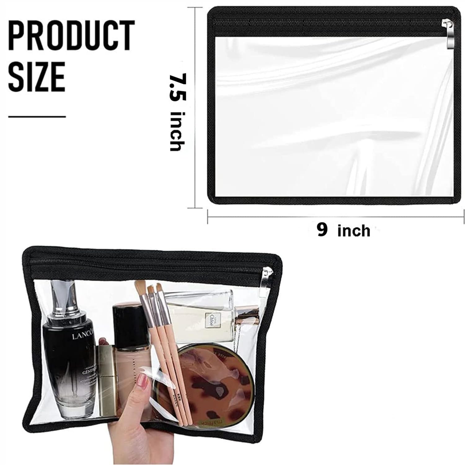ZELOVI 6-Pack Medium Black Transparent Makeup Bags 9x7.5 Inch - Waterproof Travel Cosmetic Organizer & Toiletry Pouch for Women | Perfect for Travel, Gym, Daily Use & Stationery Storage