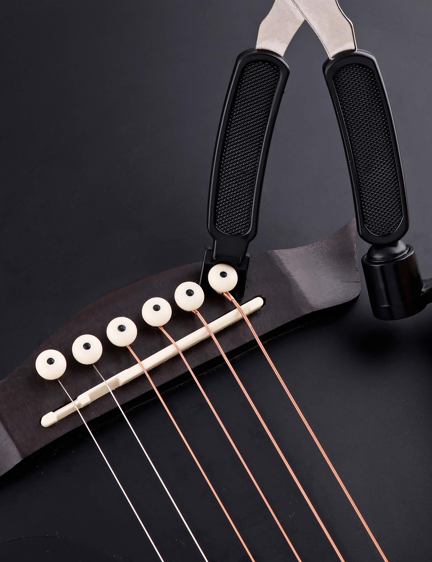 Premium Guitar String Winder & Bridge Pin Puller - 6-in-1 Tool with String Cutter for Acoustic/Electric Guitar, Bass, Banjo, Ukulele, Mandolin - Professional String Changing & Maintenance for Musicians & Luthiers (Black)