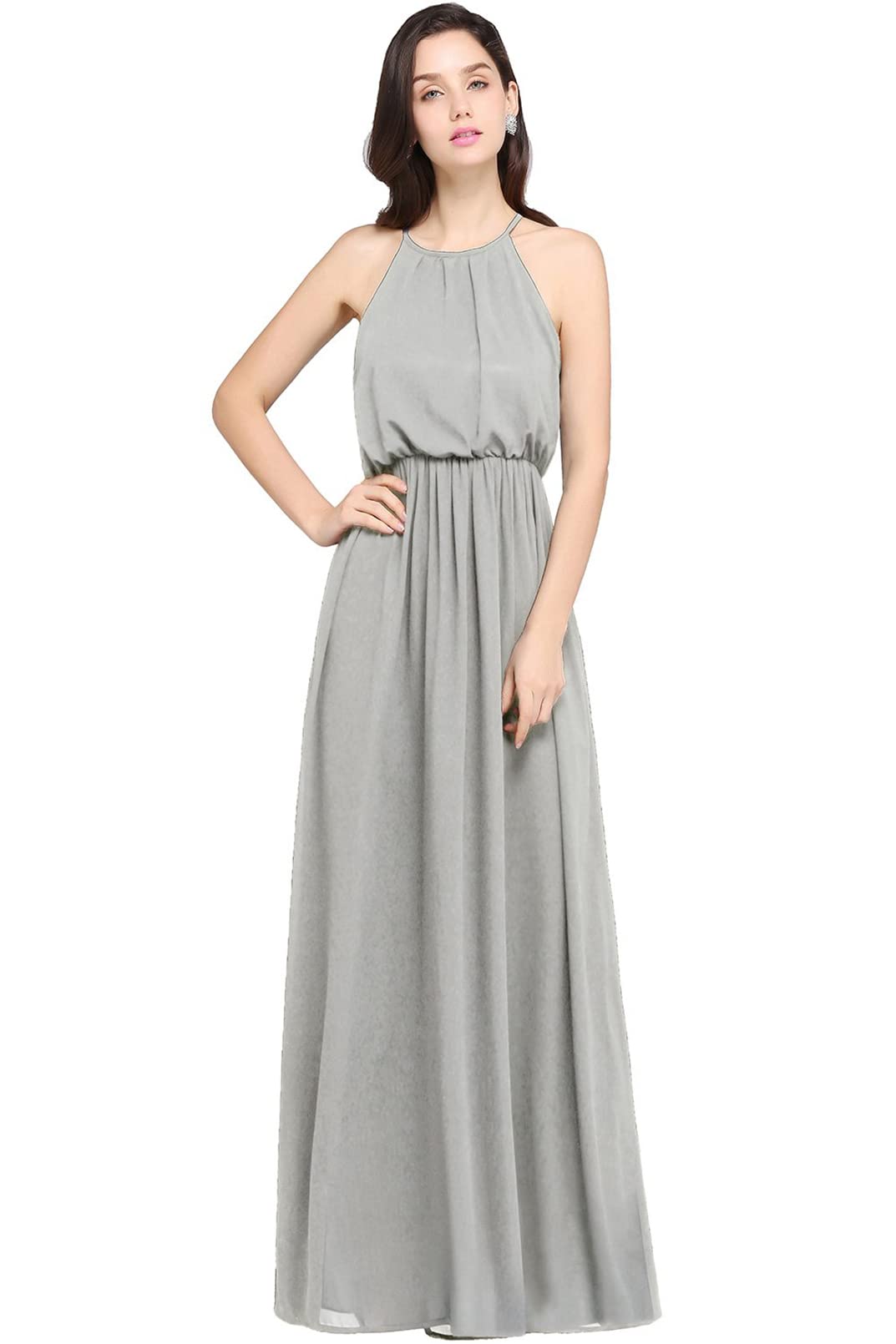 Elegant Chiffon Bridesmaid Dress with Halter Neck - Long Formal Evening Gown for Wedding, Prom, Party & Special Occasions