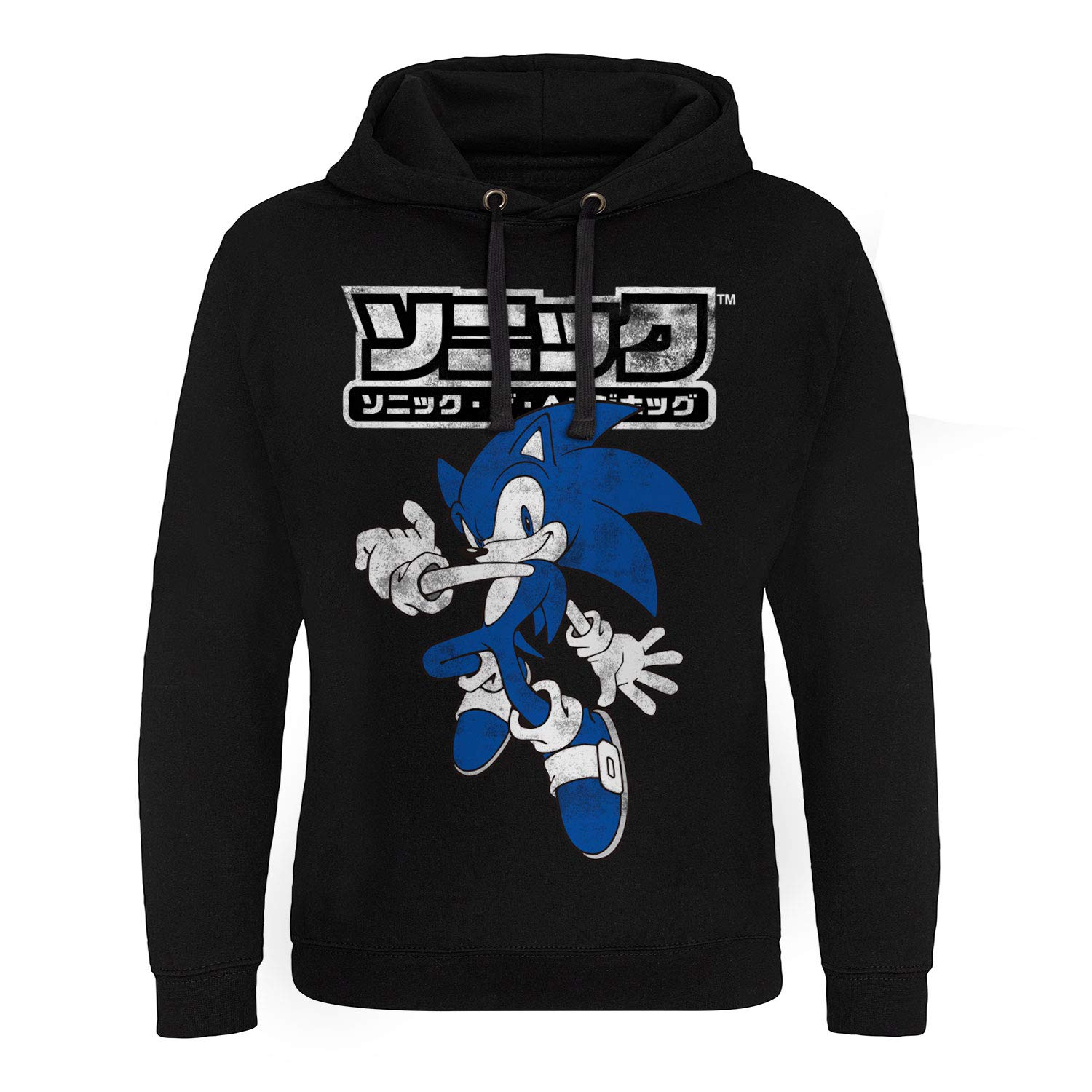 Official Sonic The Hedgehog Japanese Logo Hoodie - Black, Large Size - Perfect for Gaming, Cosplay & Anime Conventions