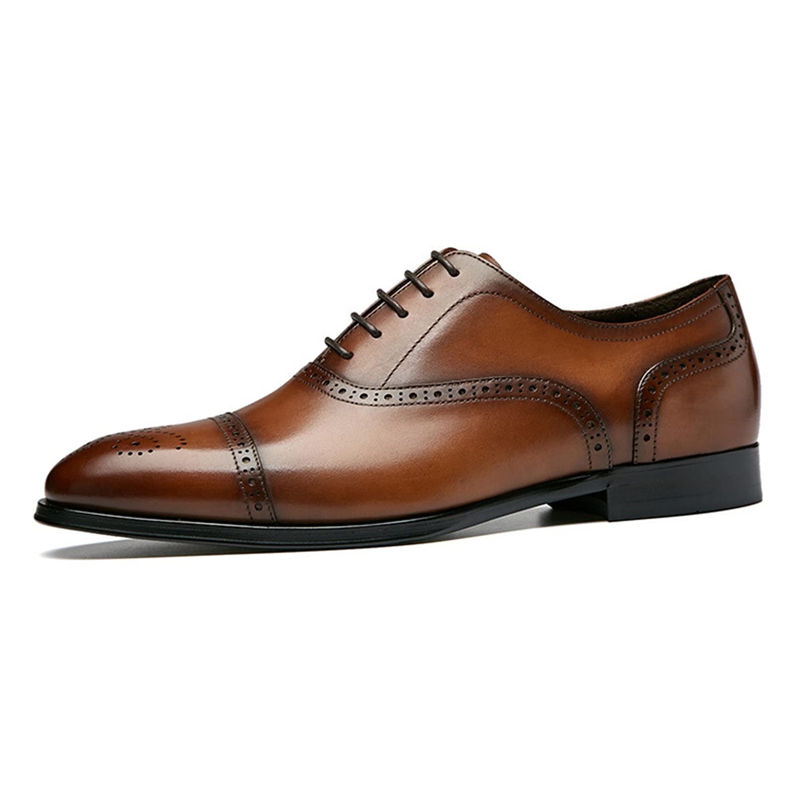 Men's Classic Brogue Derby Oxford Shoes - Polished Retro Leather Lace-Up Dress Shoes with Thick Heel | Formal Business Attire & Wedding Occasions