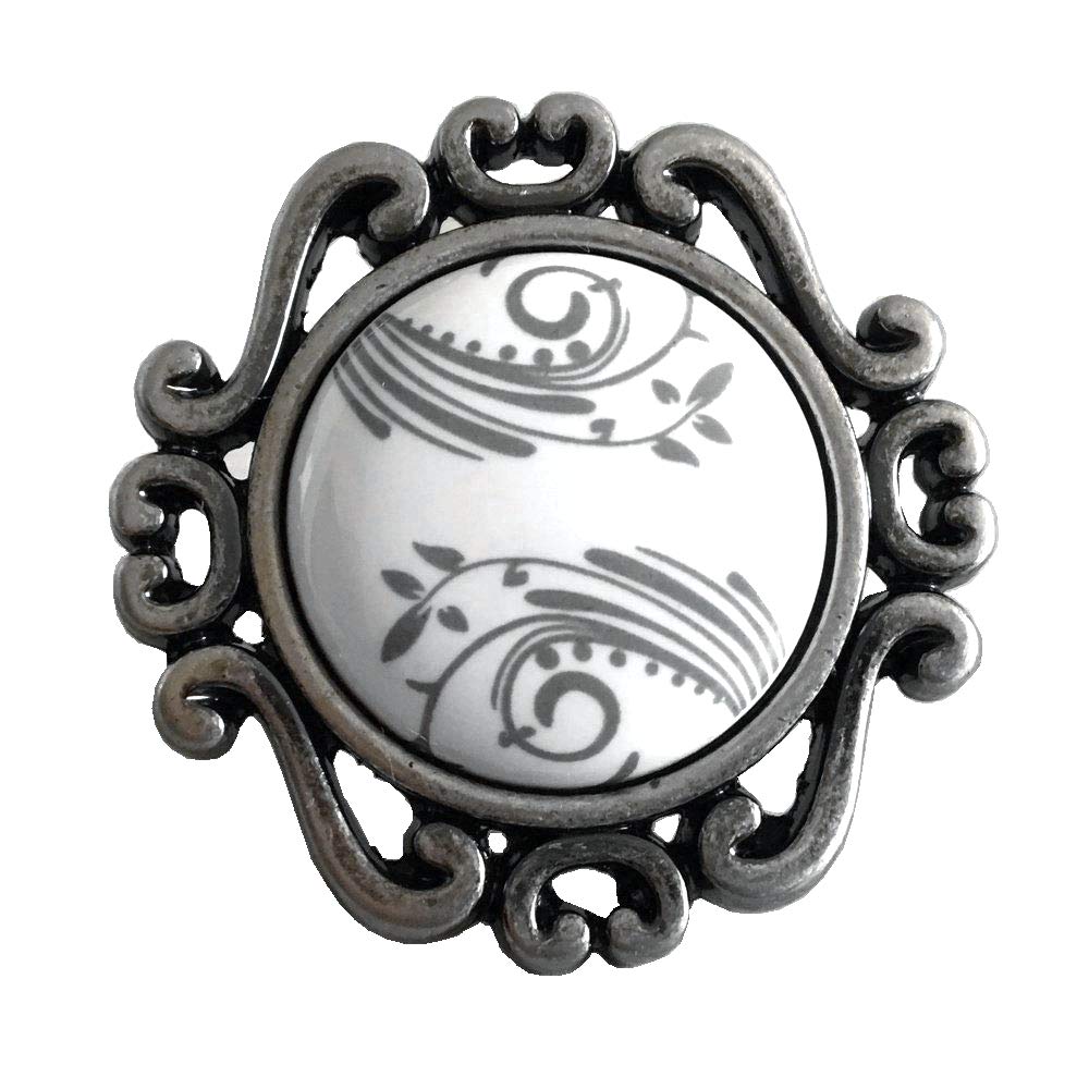 Antique Pewter & White Ceramic Cabinet Knobs - 1.8