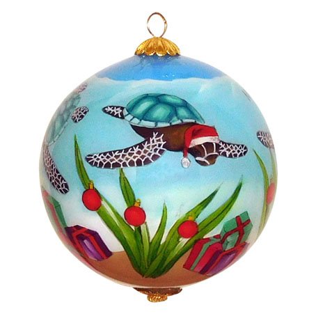 Hand-Painted Hawaiian Christmas Ornament - Adorable Sea Turtles Holiday Decor for Tree, Gift & Tropical Home Decoration