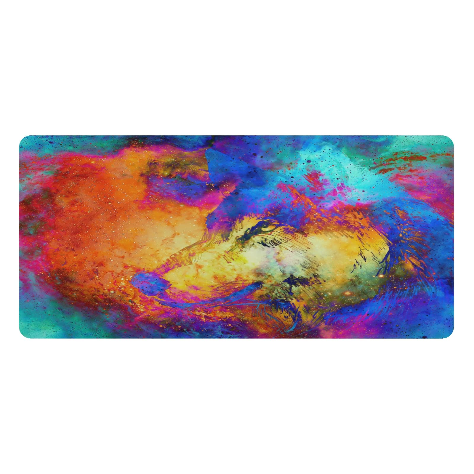 Premium Wolf Portrait Leather Desk Mat - Dual-Sided Waterproof Large Mouse Pad & Keyboard Pad, Non-Slip Writing Mat for Gaming & Home Office - 16.5x35.4 Inches - Perfect for PC Setup, Workstation Protection & Stylish Home Decor