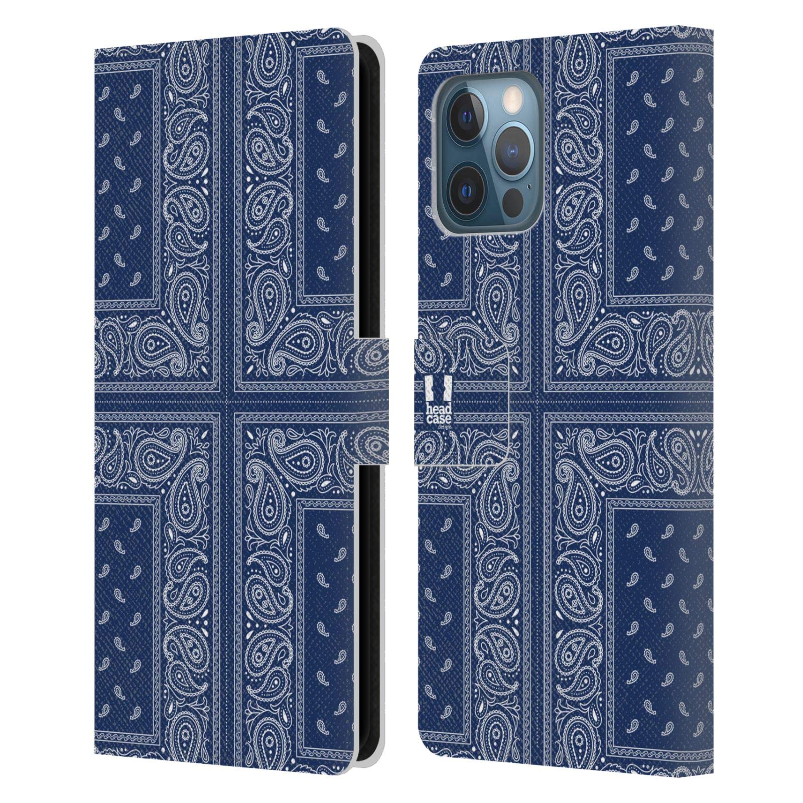 Head Case Designs Cross Blue Classic Paisley Bandana Leather Book Wallet Case Cover for Apple iPhone 12 Pro Max - Stylish Protection for Everyday Use, Travel & Business
