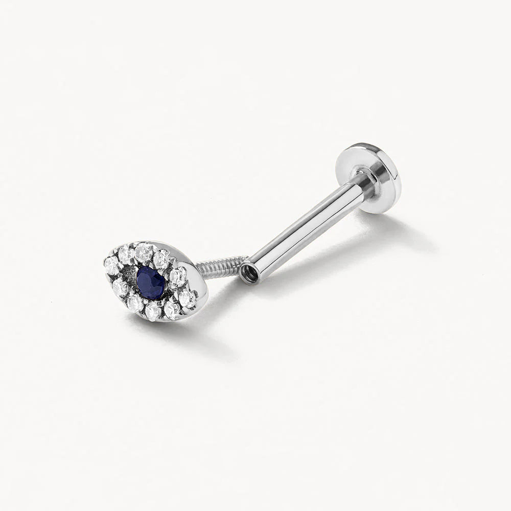 Evil Eye Diamond Helix Single Stud Earring in Sterling Silver - Perfect for Everyday Wear & Spiritual Protection