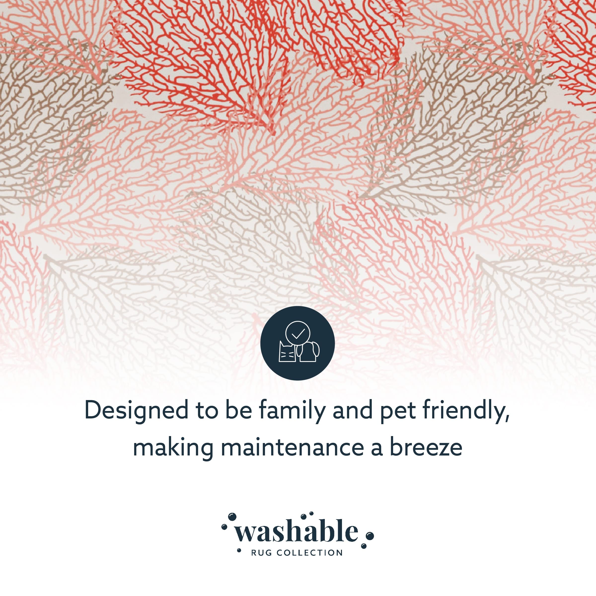 Linon The Anywhere Washable Rug - Varley Ivory/Coral 5' X 7' Area Rug - Machine Washable, Stain Resistant - Perfect for Living Room, Bedroom, or Dorm Decor