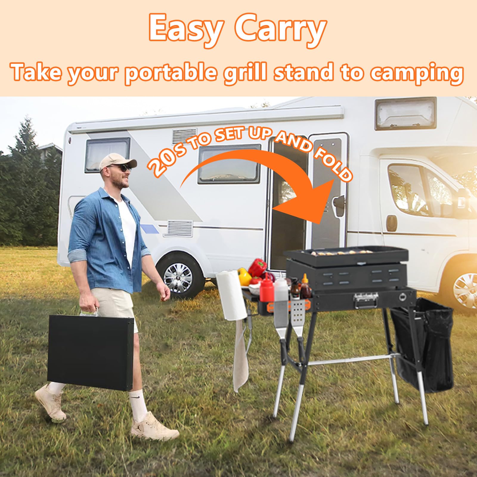 Portable Outdoor Grill Table - Heavy Duty Blackstone Griddle Stand with Wheels, Fits 17